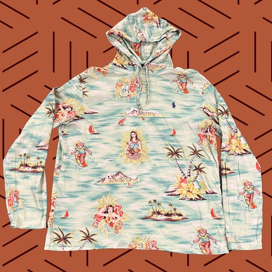 Polo Ralph Lauren VINTAGE Polo Ralph Lauren Men's Jacket Large Blue Floral Hawaiian Bear Hoodie Casual Winter Size US L / EU 52-54 / 3 - 1 Thumbnail