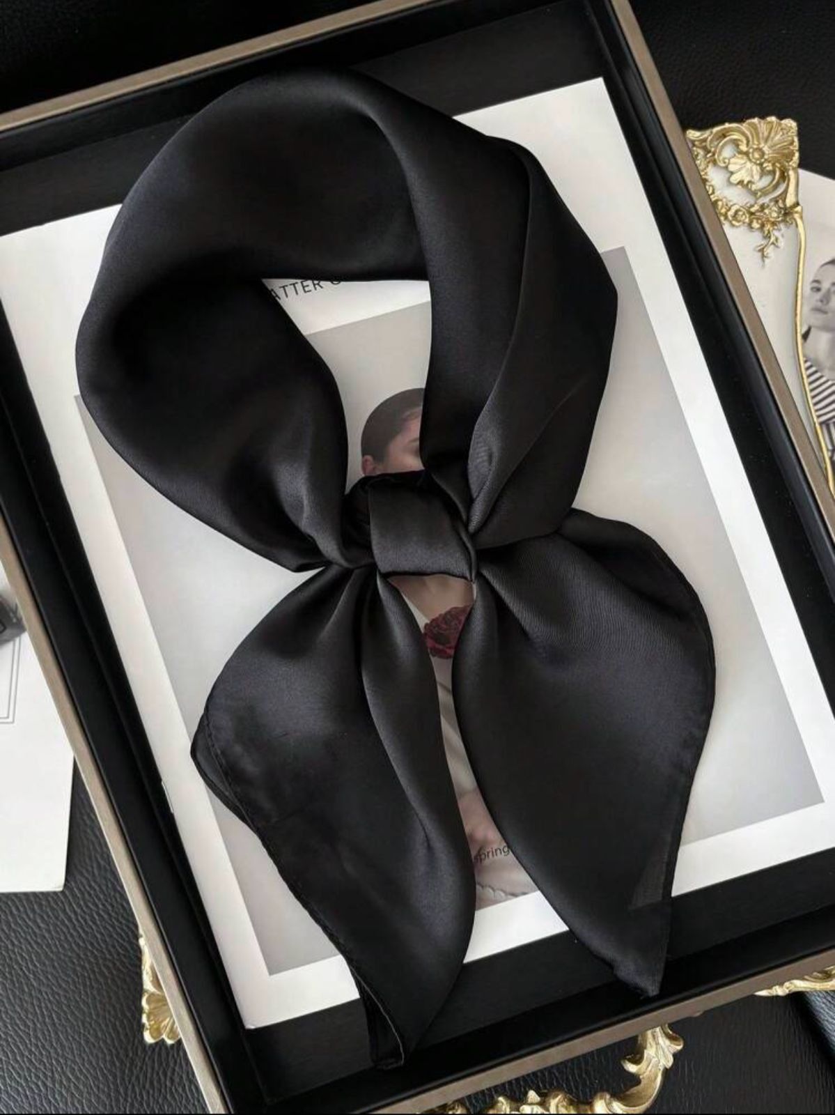 Other New Elegant Bandana Square Scarf CLassic BLACK solid Wrap Si Size ONE SIZE - 1 Thumbnail