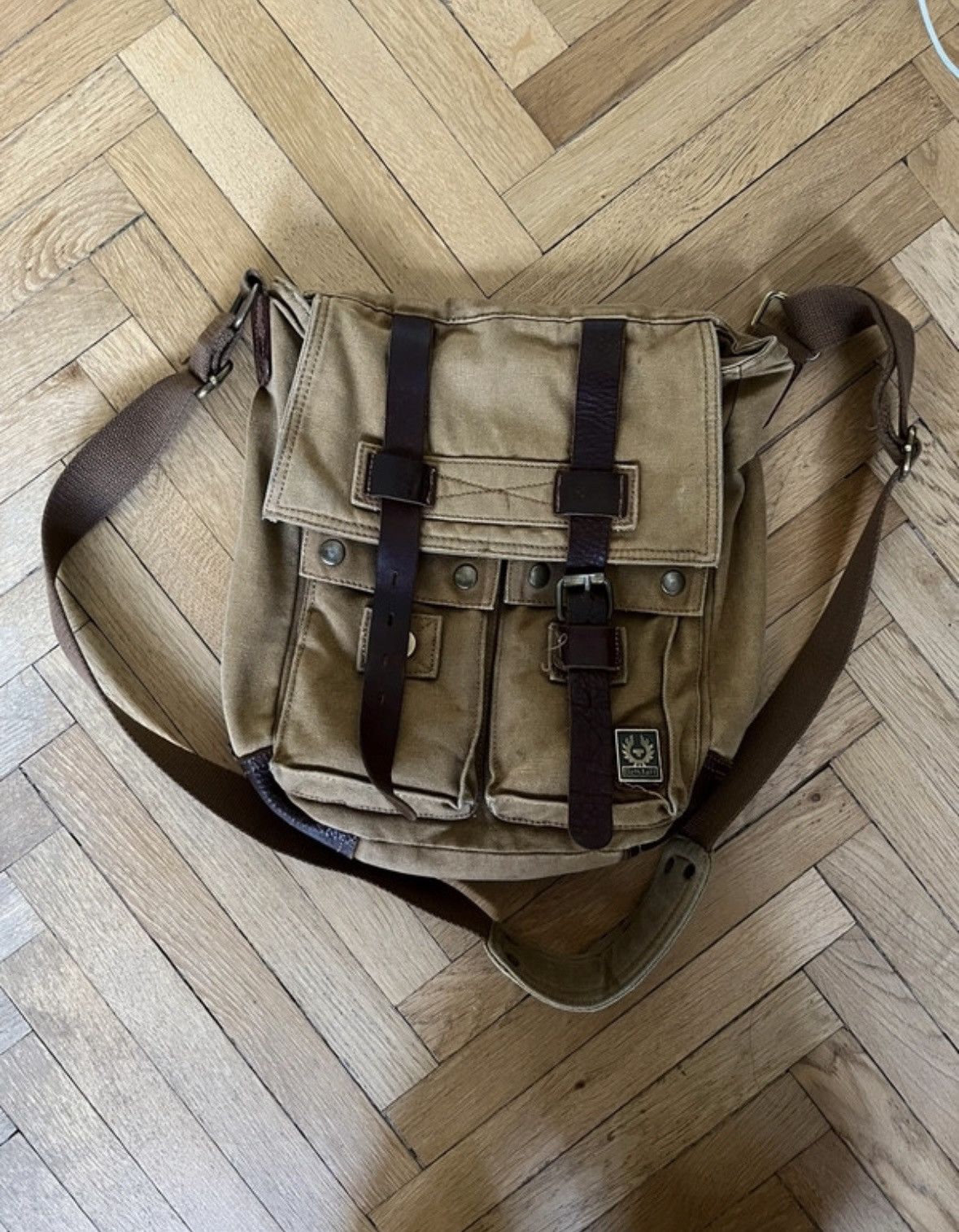image of Vintage Belstaff Leather Messenger Military Bag, Men's