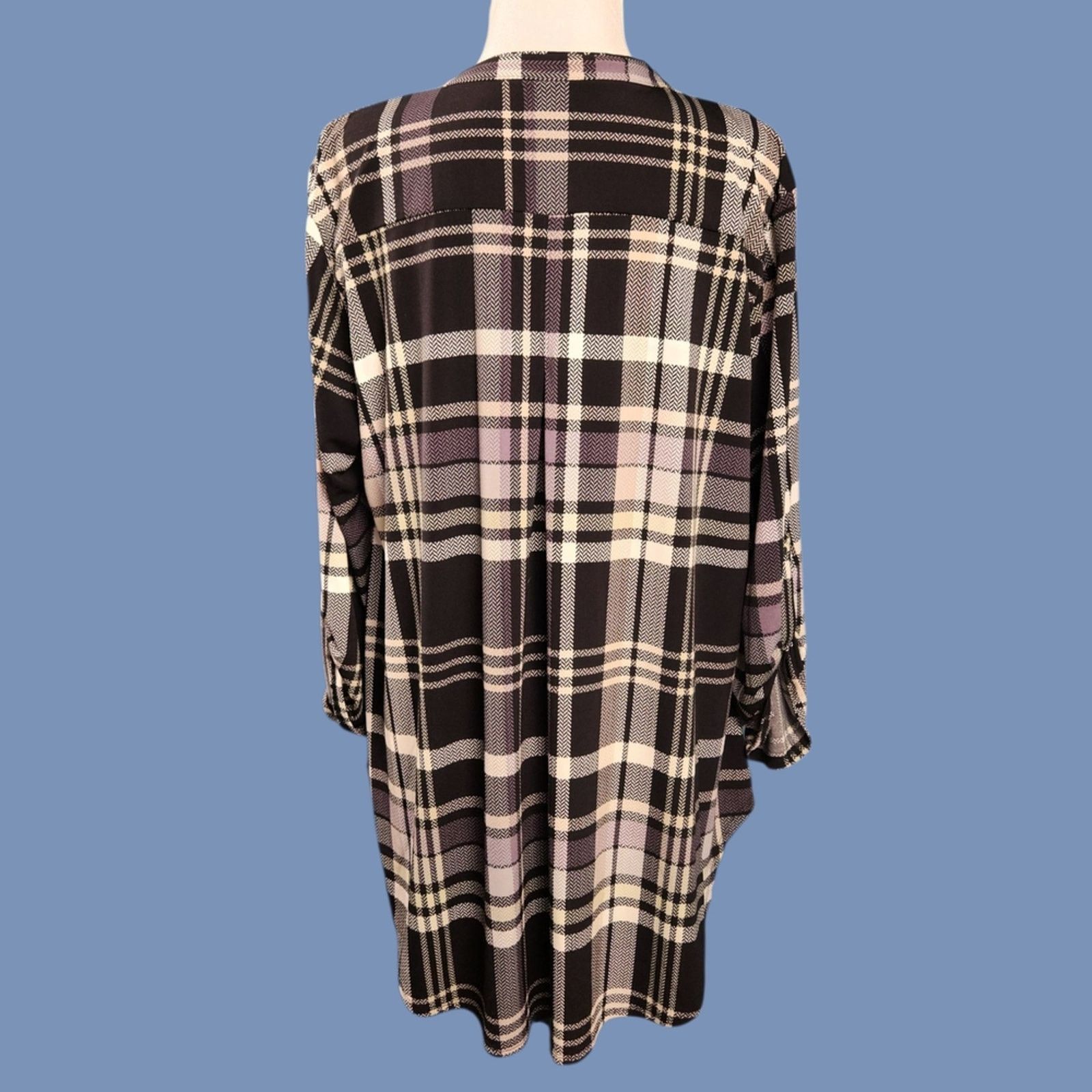 Other Cato Size 18/20W Blouse Black and Cream Plaid Tunic Size XXL / US 16-18 / IT 52-54 - 4 Thumbnail