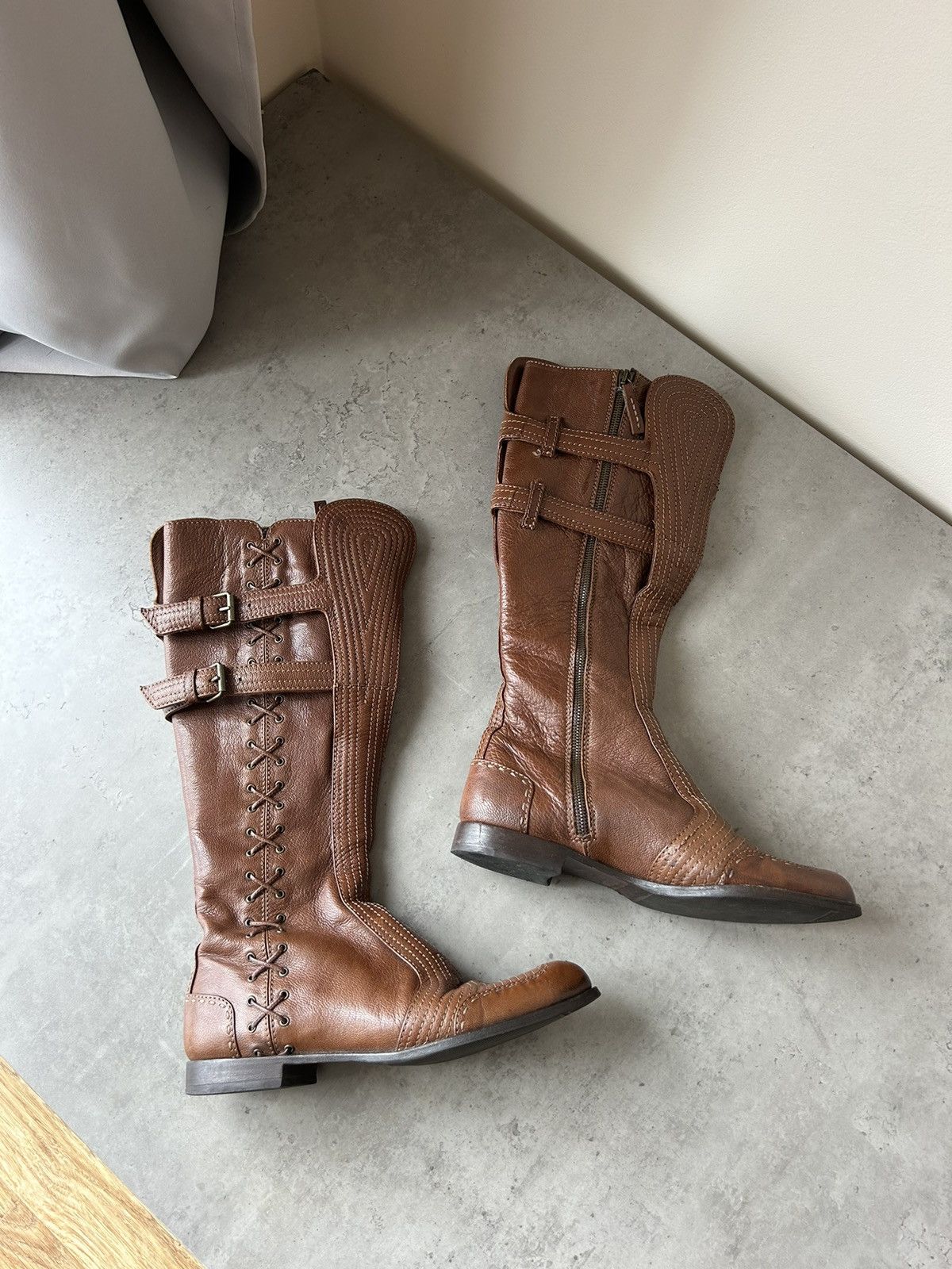 McQ Alexander McQueen Alexander Mcqueen Leather High Browm Boots Old money Size US 7.5 / IT 37.5 - 2 Thumbnail