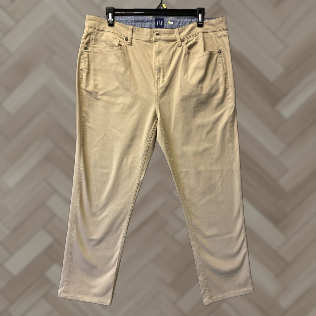 Gap Gap Mens Flat Front Cotton Stretch Chino Pants 38W x 30L Tan Adult Regular 5-Pocket Belk Style Men’s Trousers Size US 38 / EU 54 - 1 Thumbnail