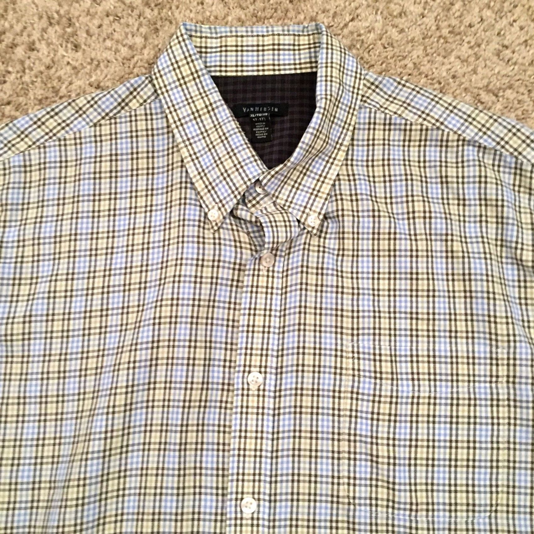 Van Heusen Van Heusen Shirt Mens XL Green Blue Plaid Long Sleeve Button-Up Size US XL / EU 56 / 4 - 3 Thumbnail