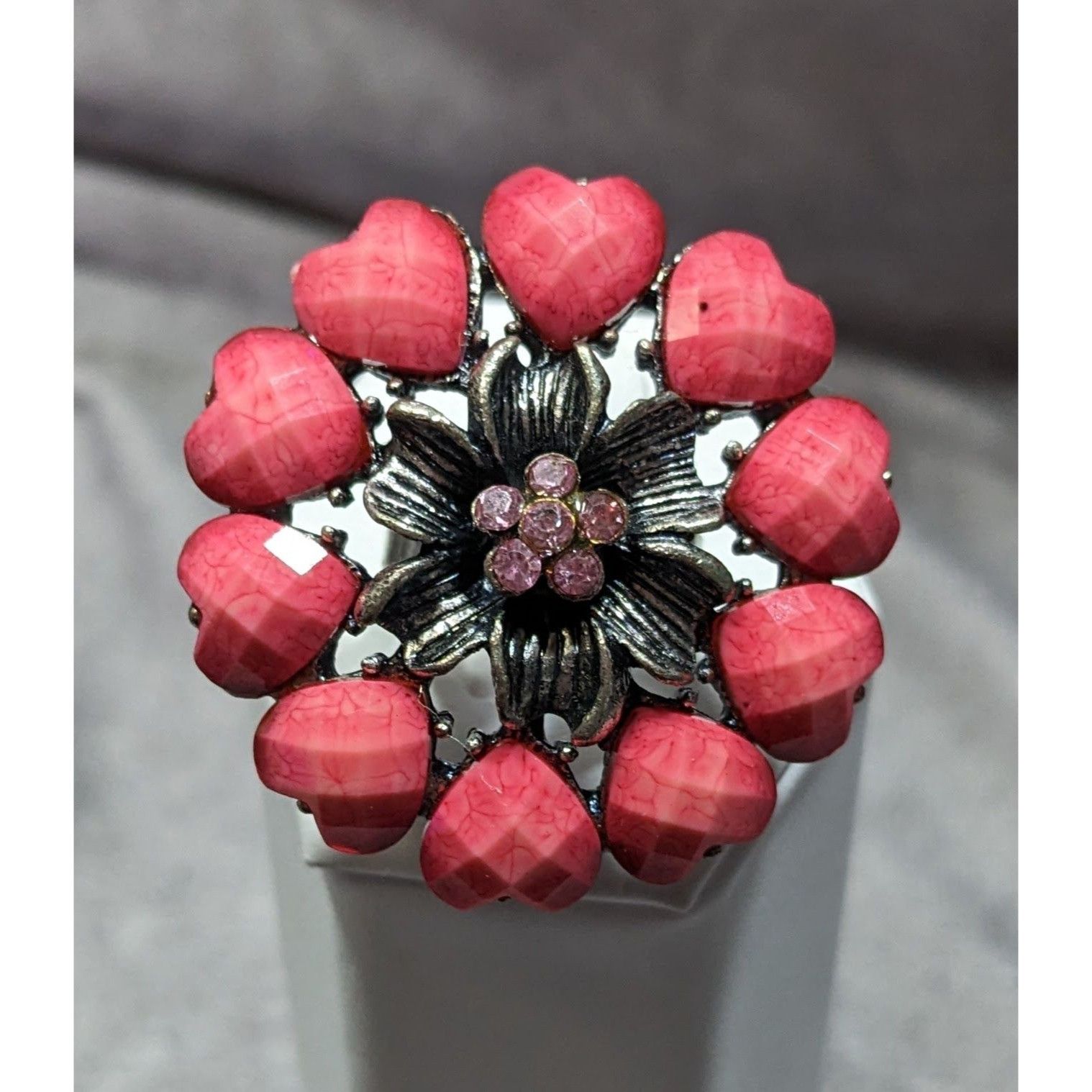 Other Coquette Floral Heart Pink And Silver Tone Adjustable Ring S Size ONE SIZE - 6 Thumbnail