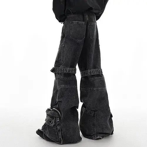 Japanese Brand Washed Multi Pocket Strap Wide Leg Denim Pant Size US 29 - 4 Thumbnail