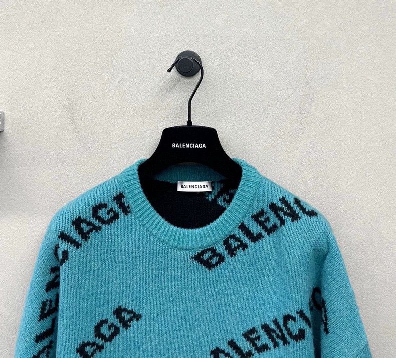Balenciaga Balenciaga size 36 Blue Full Print Logo Sweater Size S / US 4 / IT 40 - 4 Thumbnail