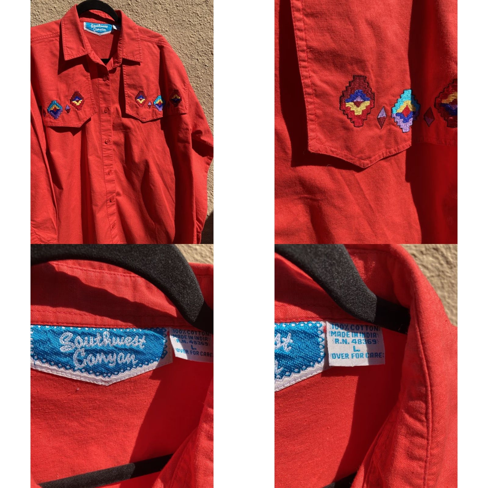 Vintage Southwest Canyon Western Shirt Red Embroidery Vintage L Rockabilly Womens Size L / US 10 / IT 46 - 8 Thumbnail
