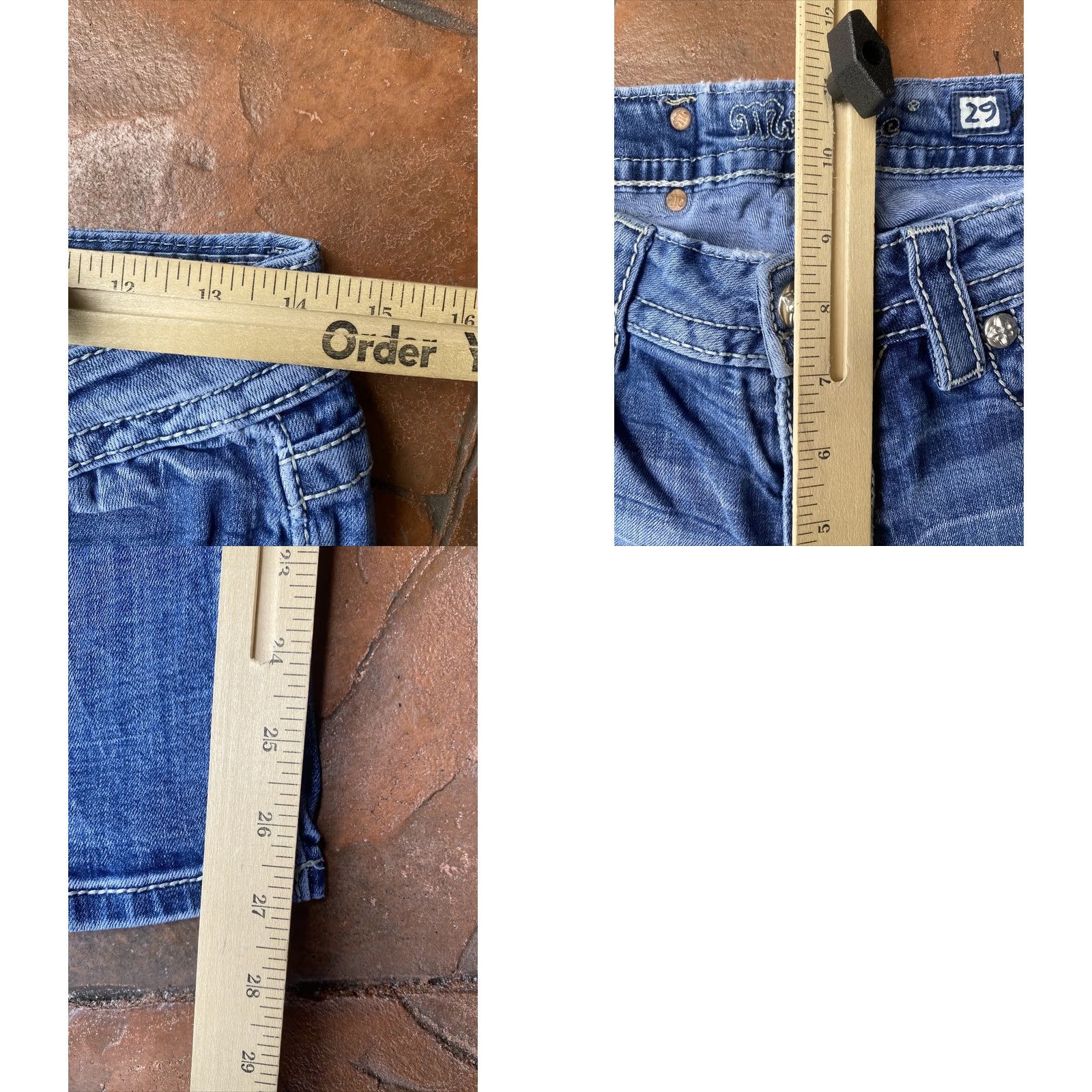 Miss Me VINTAGE Miss Me Signature Boot Jeans Embellished Denim Rhinestones Bling Women's 29 Jeans Bootcut 5-Pocket Dark Blue Kid? Size 29" - 8 Thumbnail