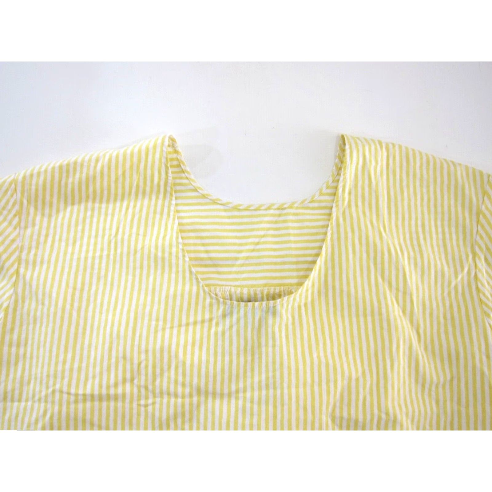 Vintage Eloquii Blouse NWT 100% Cotton Yellow White Stripe Boxy Tunic Lagenlook 18 Women Short Sleeve High Neck Shirt Womens Size XXL / US 16-18 / IT 52-54 - 4 Thumbnail