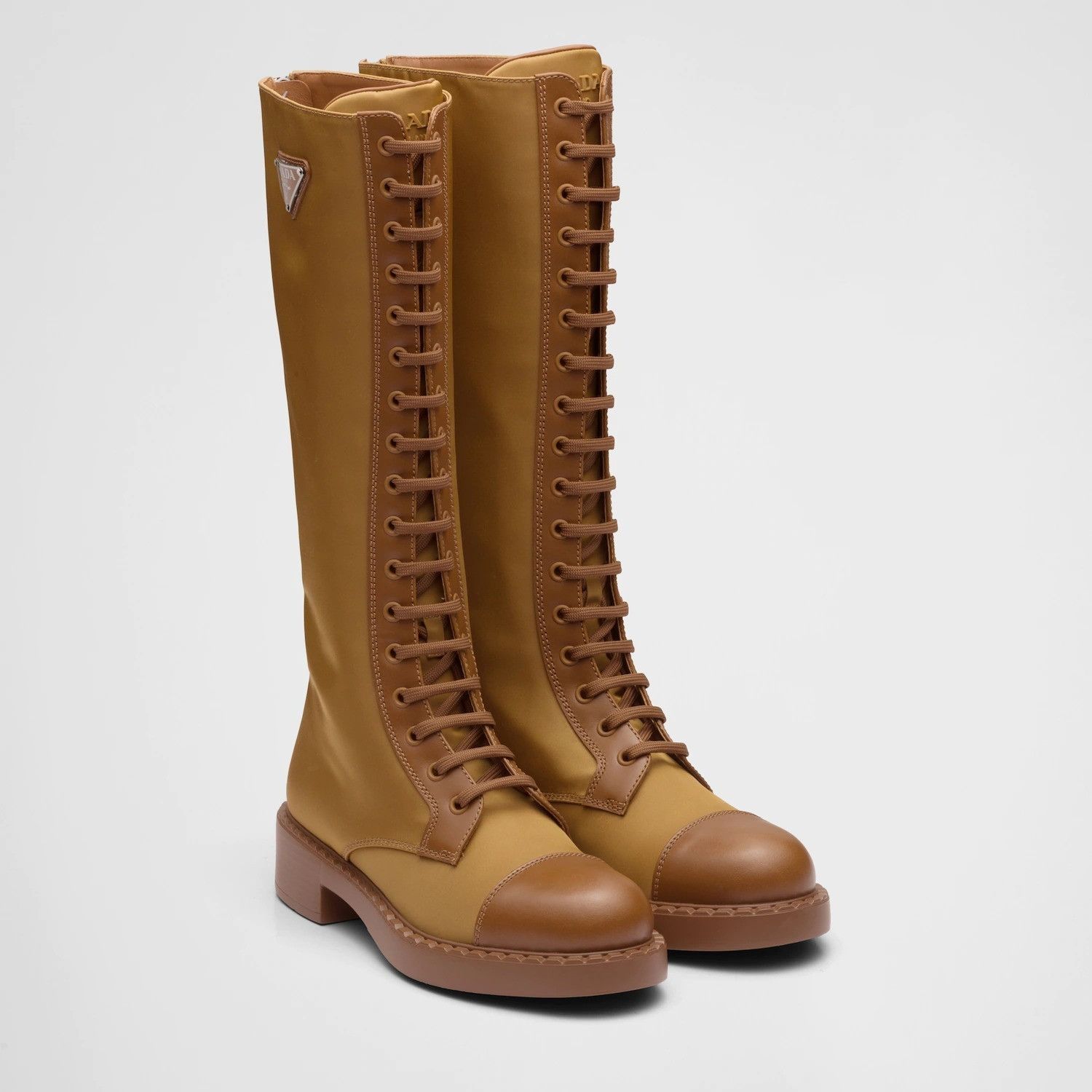 Prada Brushed Leather and Re-nylon Lace-up Boots Size US 7 / IT 37 - 1 Thumbnail