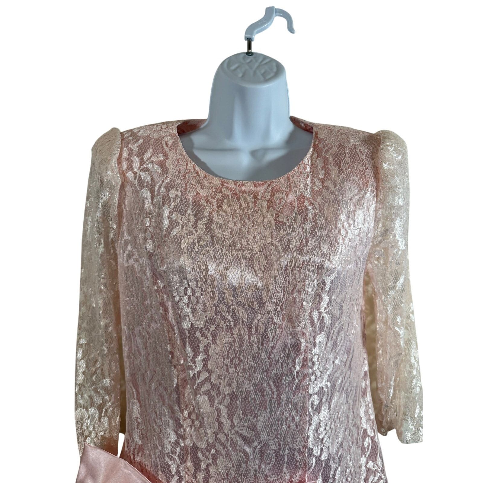 Vintage Vintage 80s Pink Lace & Satin Party Prom Dress Bow No Size Size L / US 10 / IT 46 - 3 Thumbnail