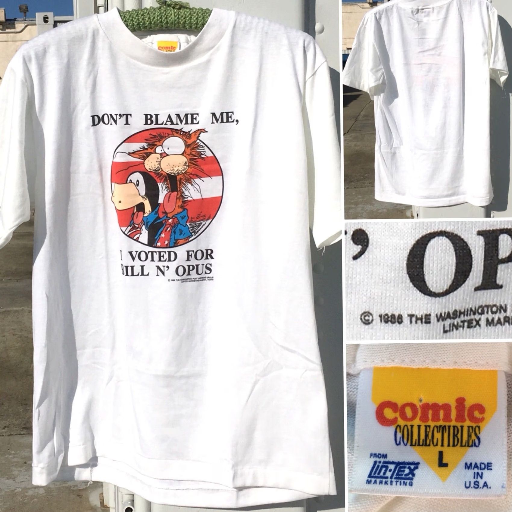 Vintage VINTAGE Don’t Blame Me I Voted For Bill N’ Opus T-Shirt 80s Washington Post L Shirt Men White 1980s Graphic Tee Size US L / EU 52-54 / 3 - 2 Thumbnail