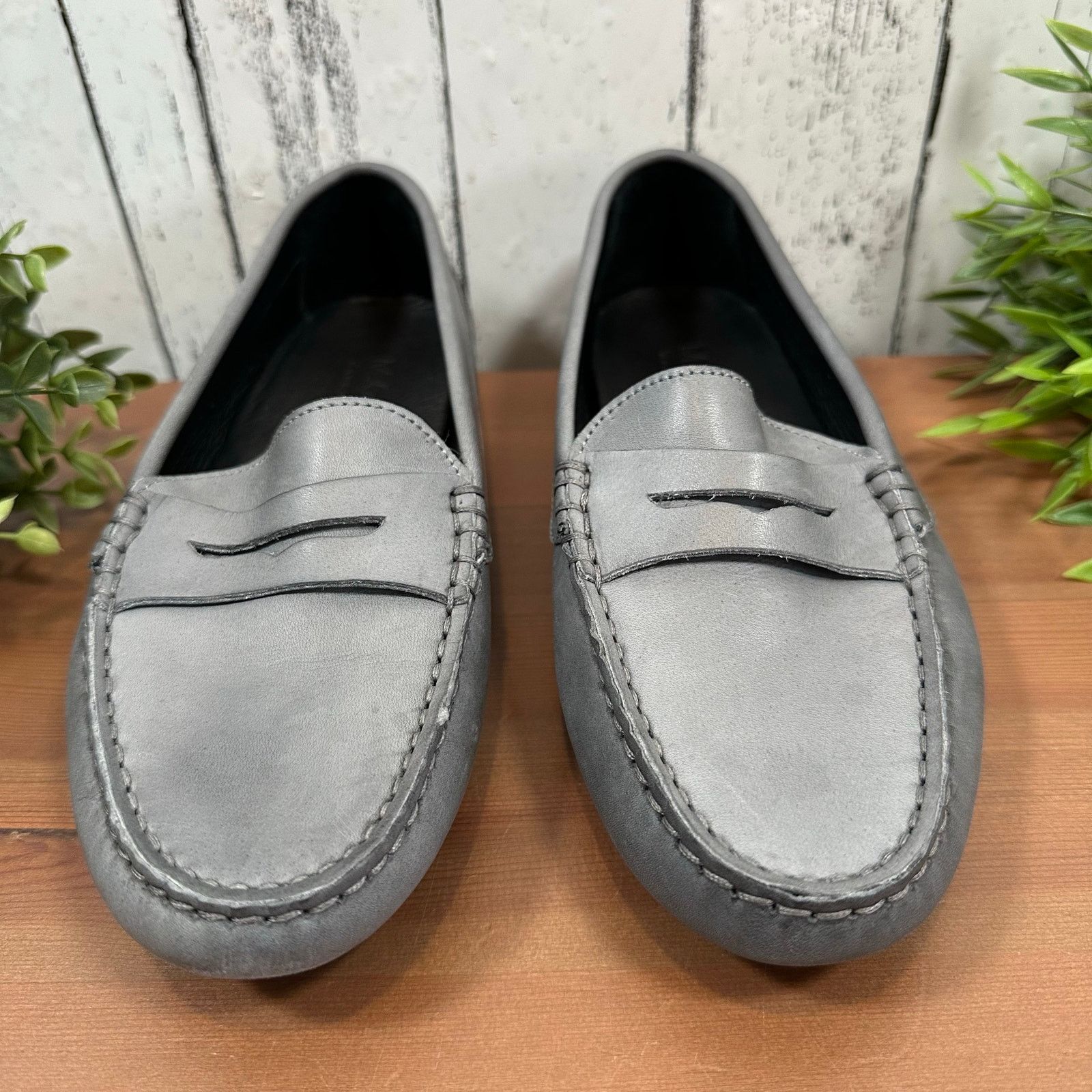 M. GEMI The Pastoso Grey Leather Penny Loafers