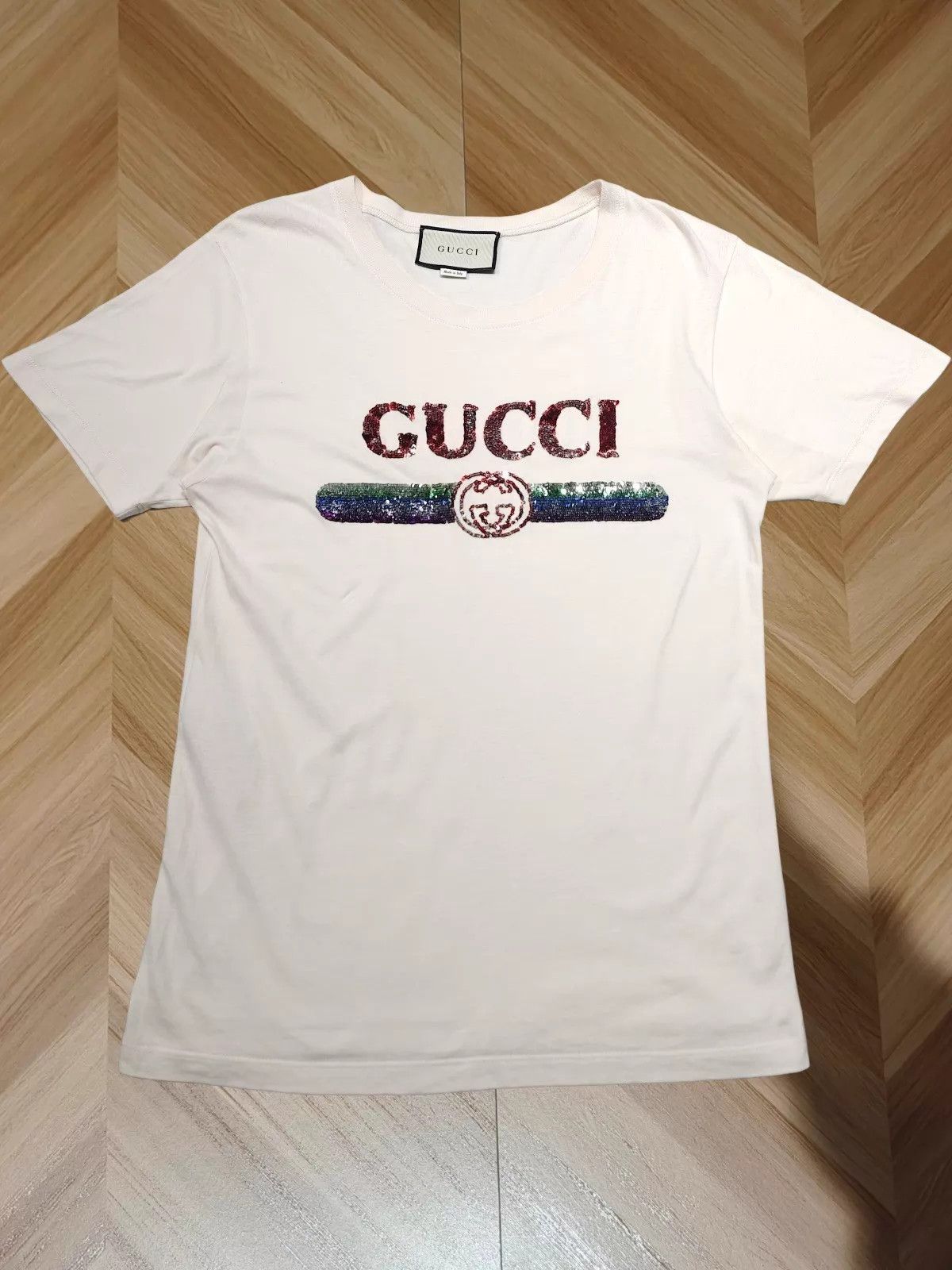 Gucci Gucci Sequin Logo Pink SS Tee XXS 99 New Size XXS / US 00 / IT 34 - 1 Thumbnail