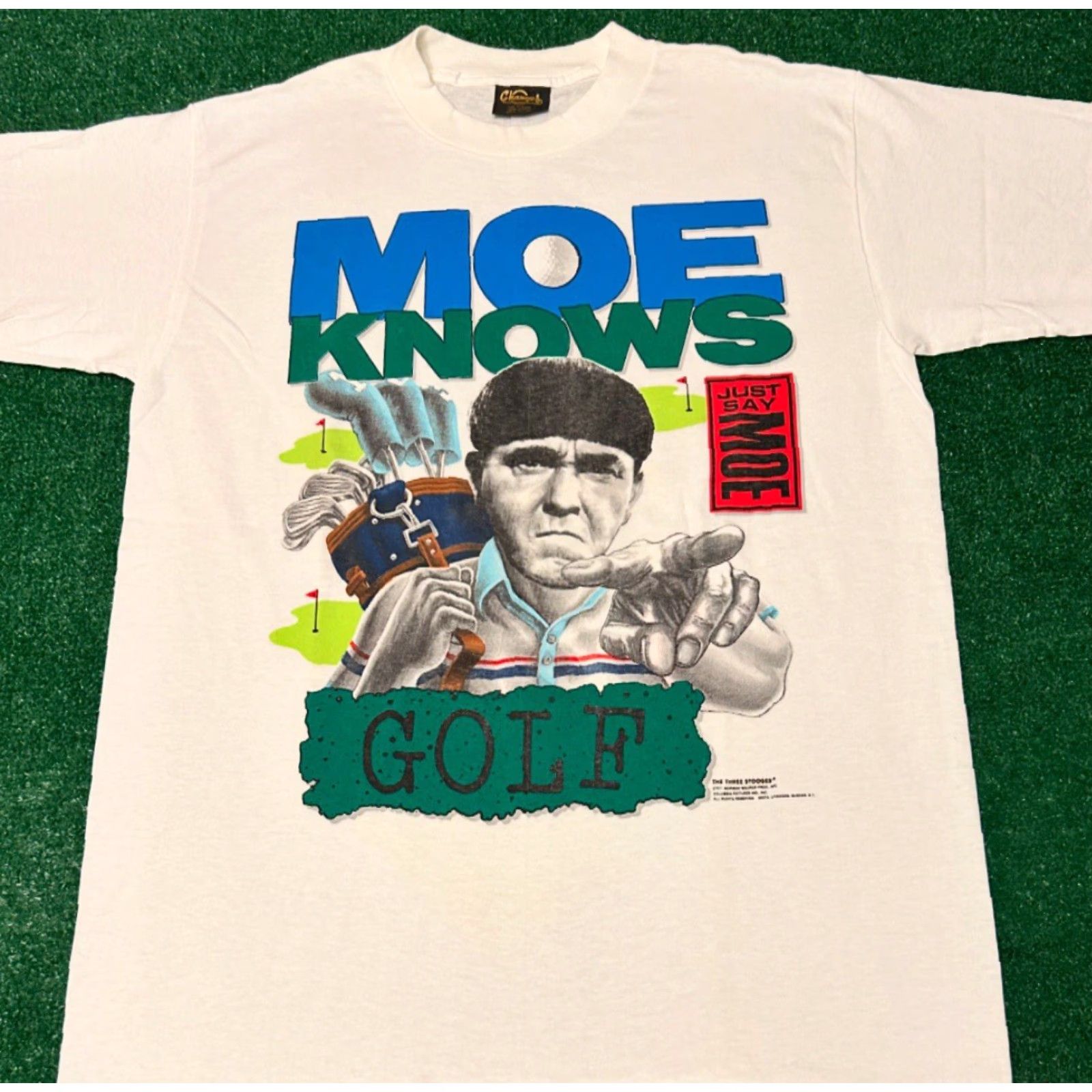 Changes VINTAGE The Three Stooges Moe Knows Golf 1991 VTG Shirt Mens Size L Changes Shirt 90s Funny Movie Golf Sports Hip Hop White Size L Mens Size US L / EU 52-54 / 3 - 4 Thumbnail