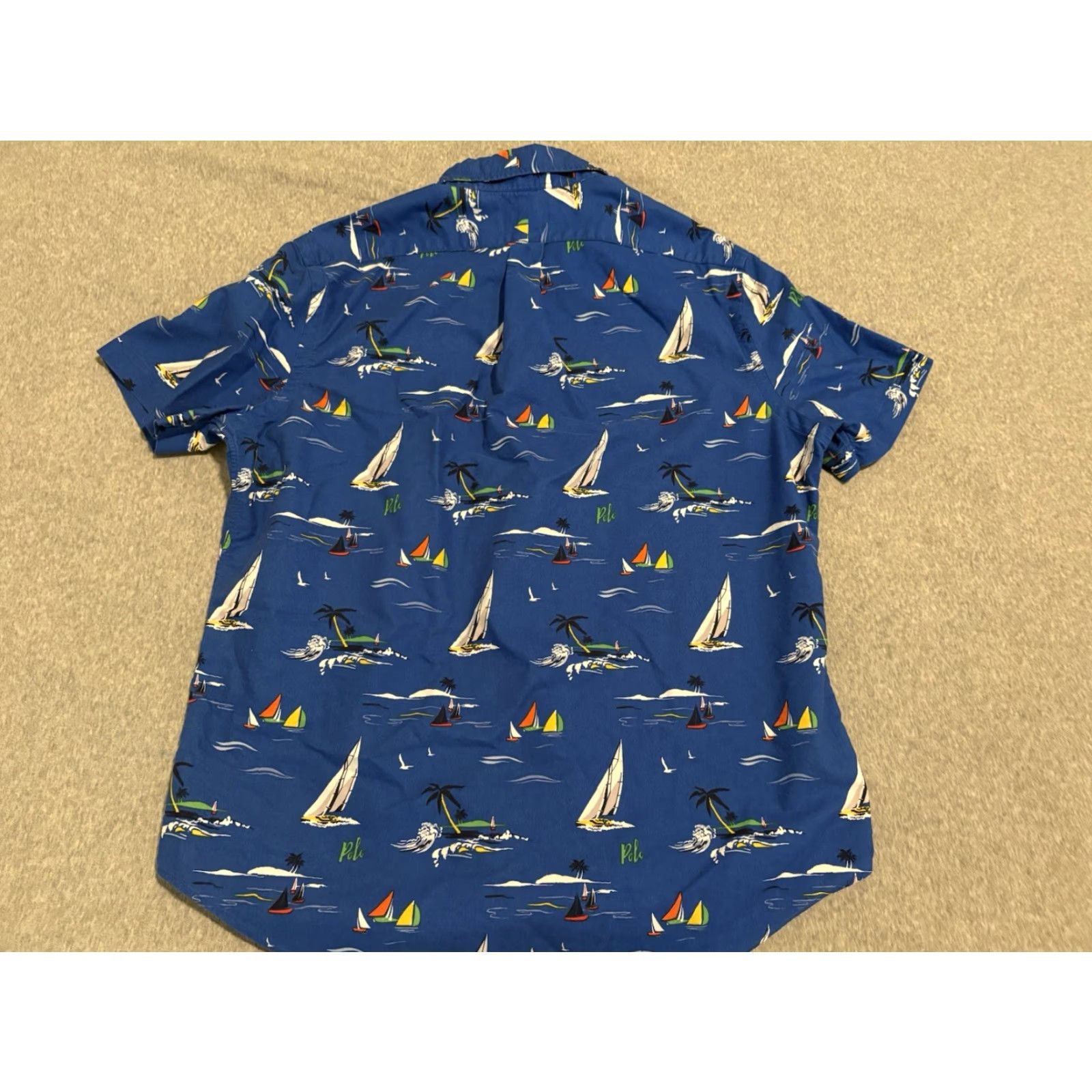 Polo Ralph Lauren Polo Ralph Lauren Short Sleeve Button-Up Shirt Blue Sailing Nautical Mens Large Size US L / EU 52-54 / 3 - 5 Thumbnail