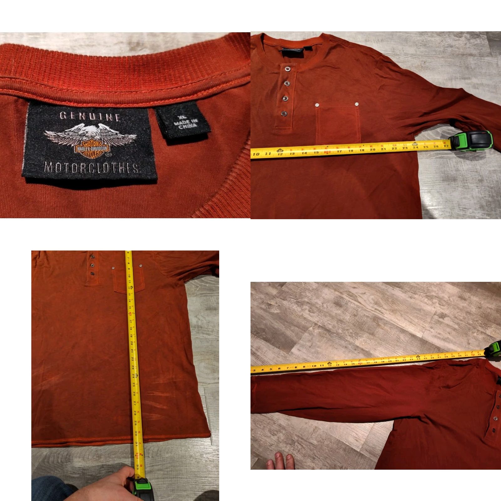 Harley Davidson Harley-Davidson Long Sleeve Henley Shirt Men XL Burnt Red Motorcycle Eagle Cotton Casual Size US XL / EU 56 / 4 - 8 Thumbnail