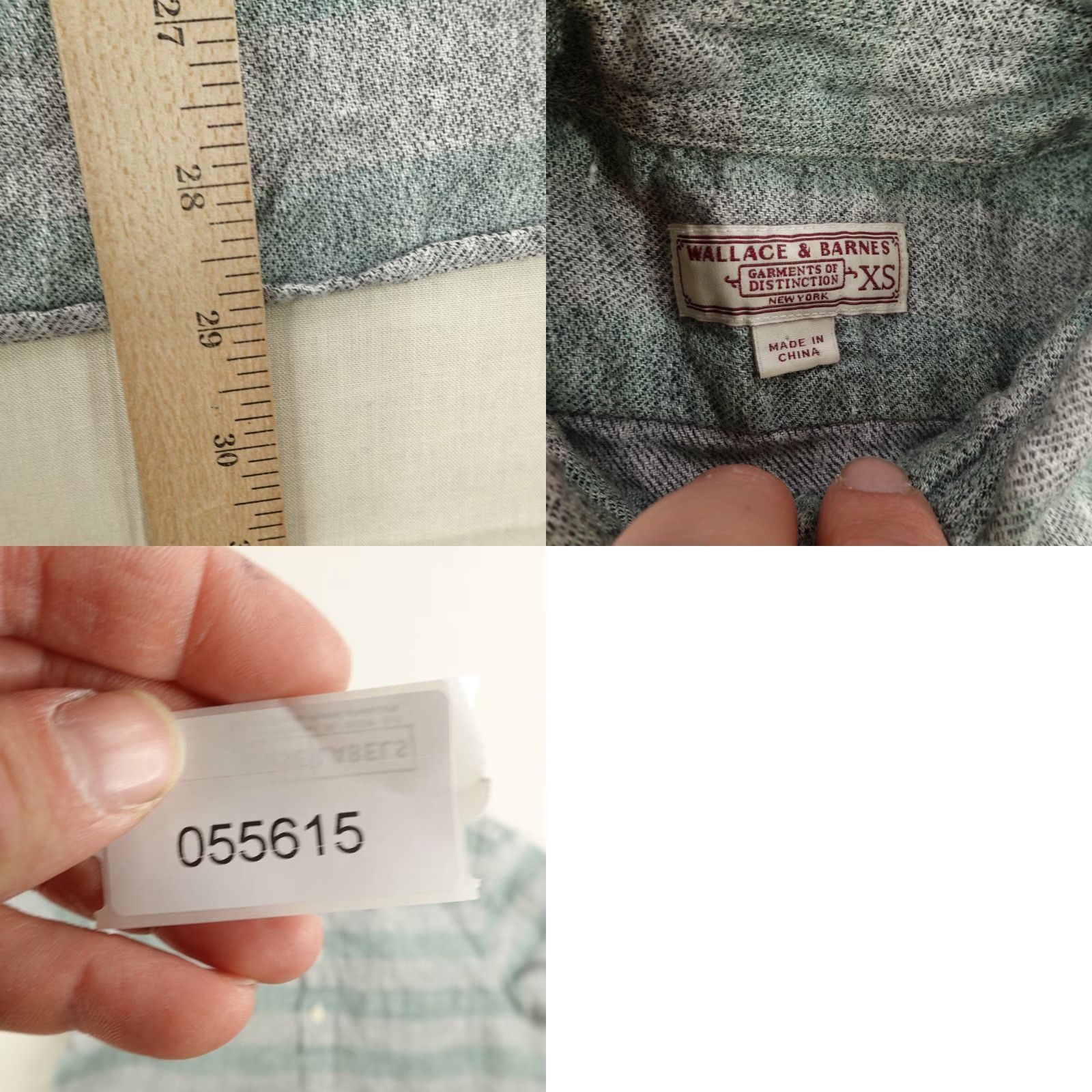 Wallace & Barnes WALLACE & BARNES Shirt Mens XS Green Striped Linen Blend Button Up Pullover Size US XS / EU 42 / 0 - 8 Thumbnail