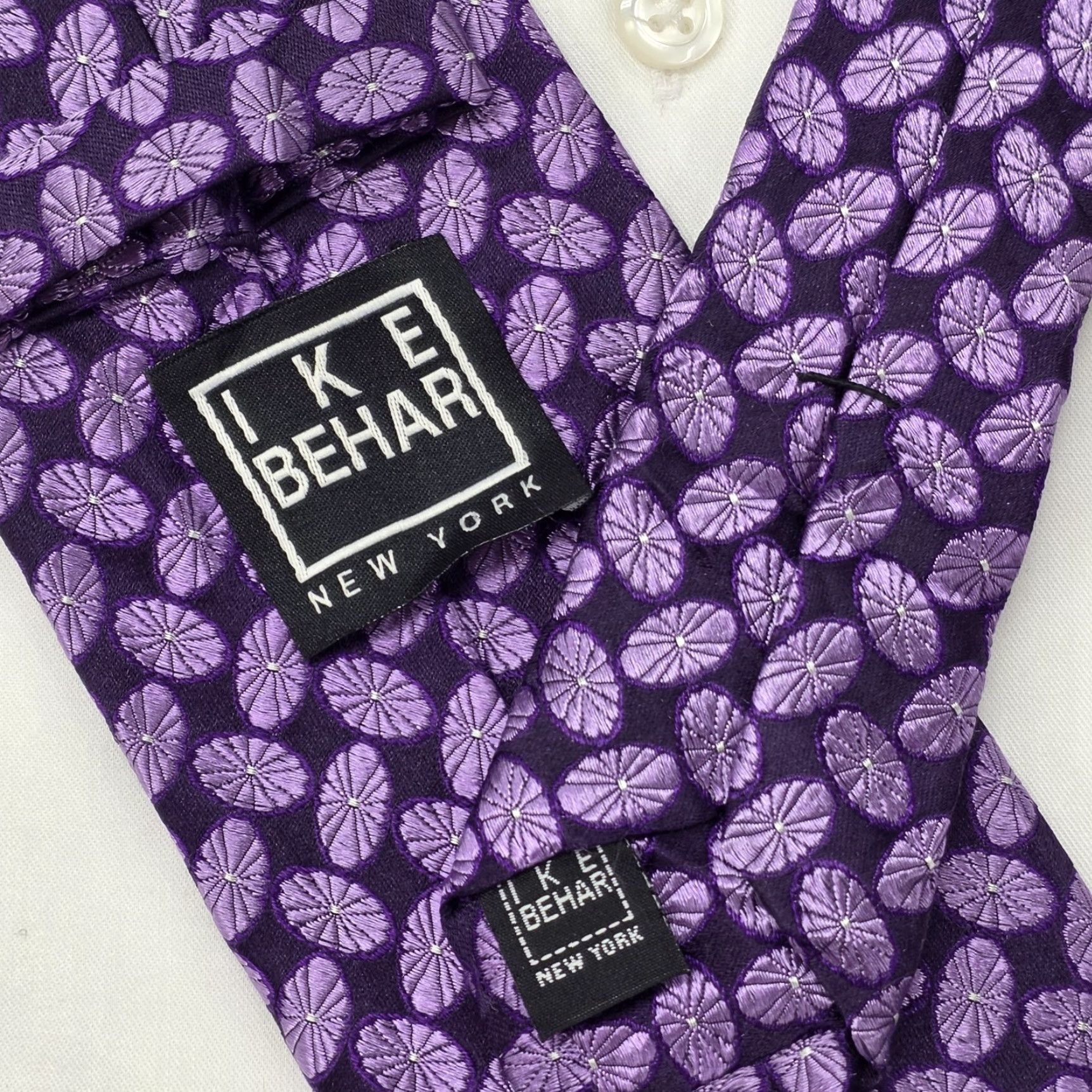 Ike Behar VINTAGE IKE BEHAR Necktie Mens Purple 100% Silk Geometric Preppy EUC Size ONE SIZE - 3 Thumbnail