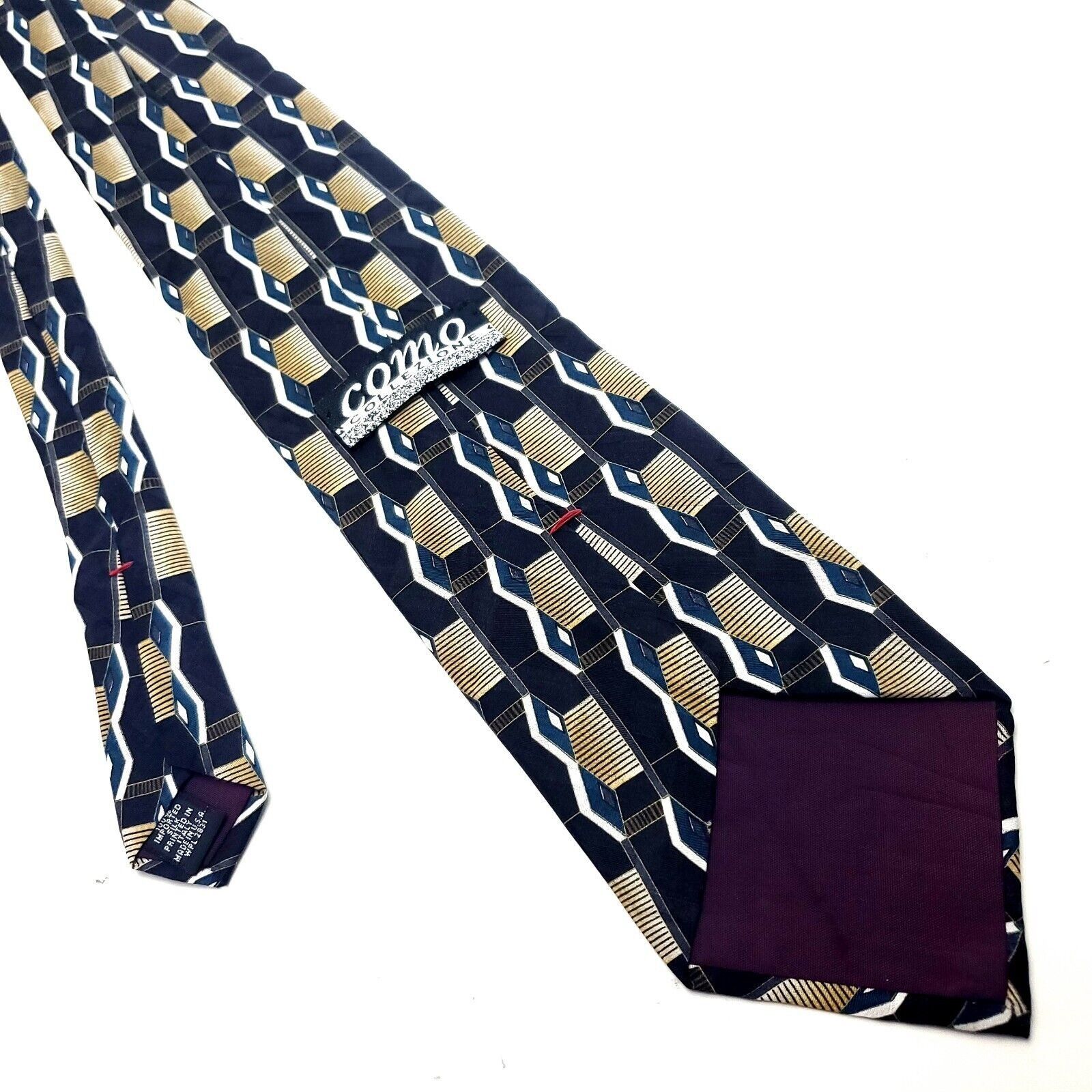 Vintage Como Collezione Black Silk Tie Woven Wide Geometric Size ONE SIZE - 3 Thumbnail
