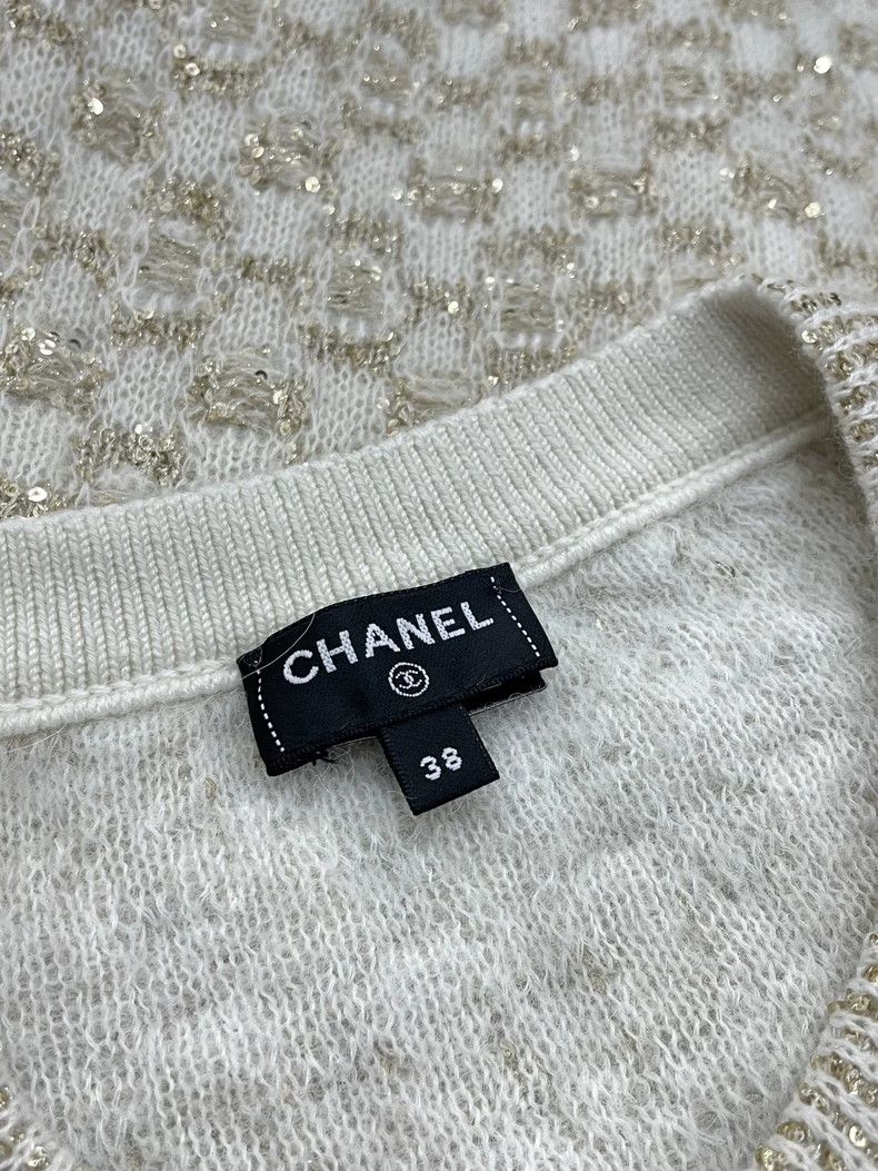 Chanel Chanel 23B white gold sequin knitted cardigan jacket Size XS / US 0-2 / IT 36-38 - 4 Thumbnail