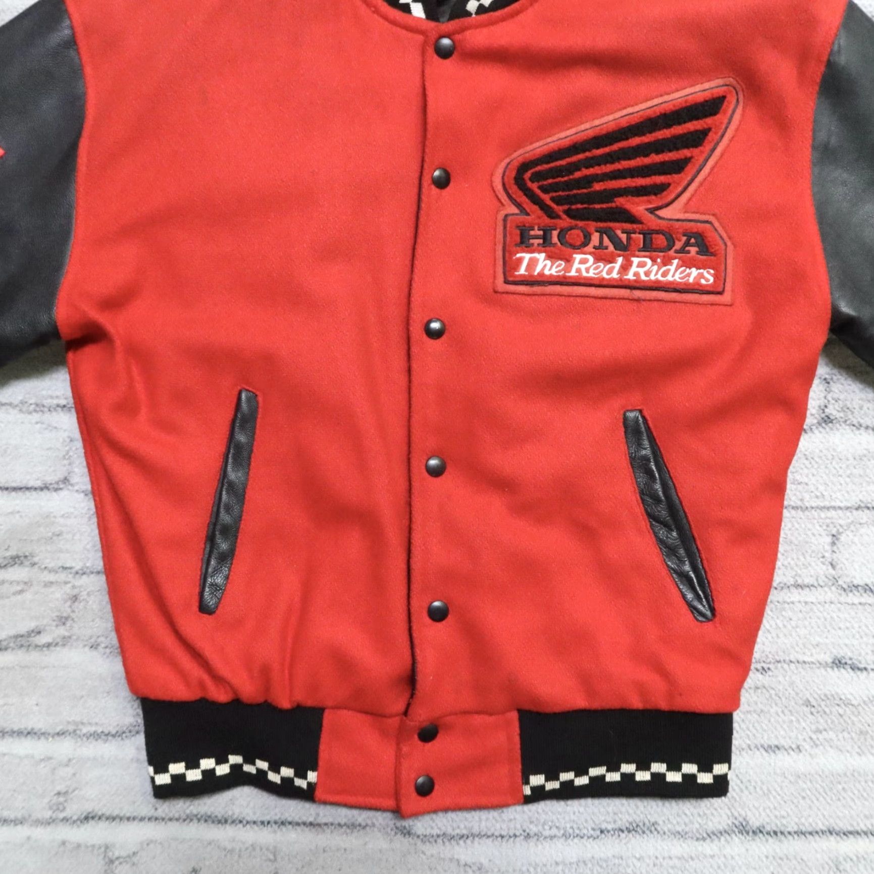 Honda VINTAGE Honda Racing Red Riders Wool Leather Varsity Jacket 90s Size US M / EU 48-50 / 2 - 3 Thumbnail