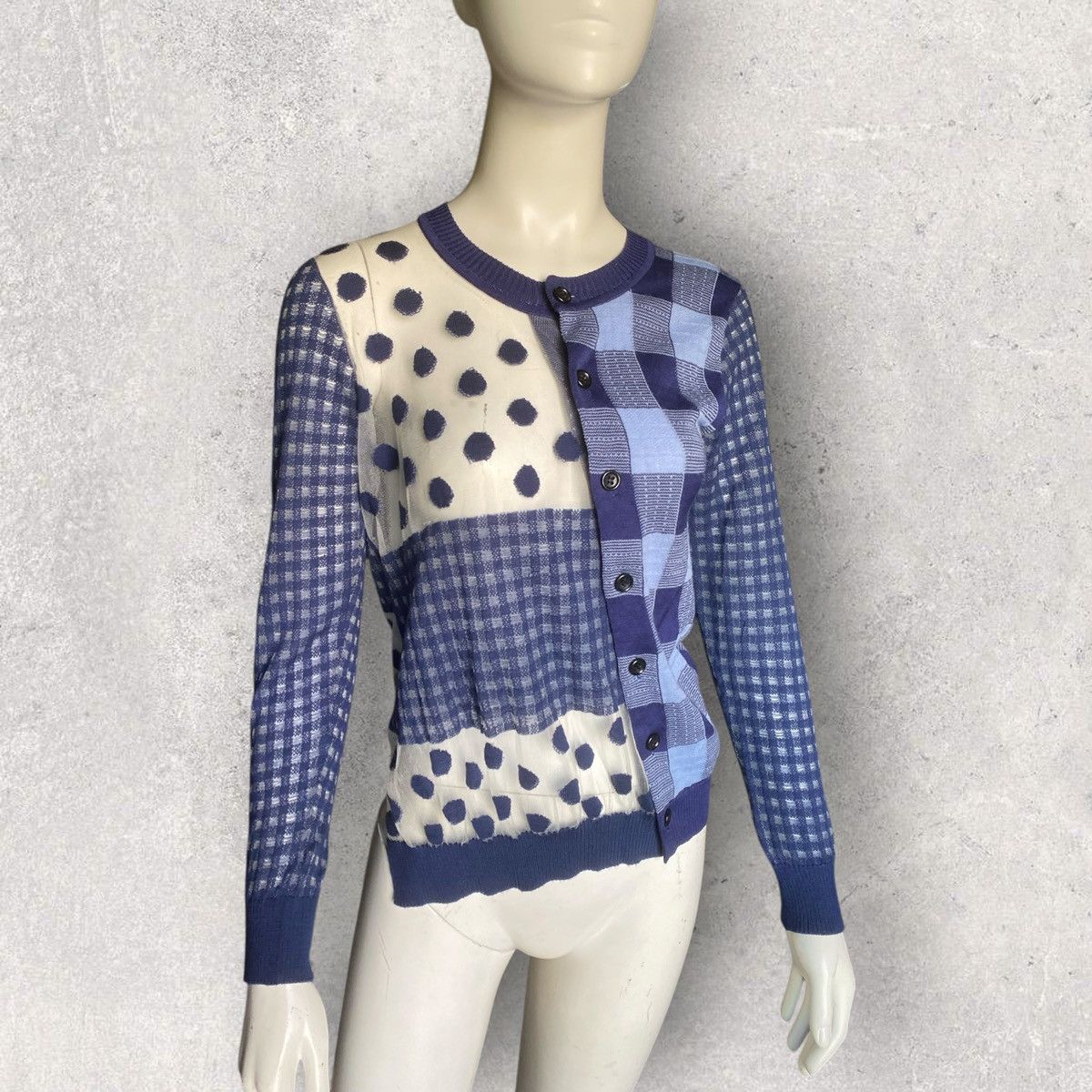 Comme des Garcons Tricot CDG Asymmetric Mix Fabric Cardigan Size S / US 4 / IT 40 - 2 Thumbnail