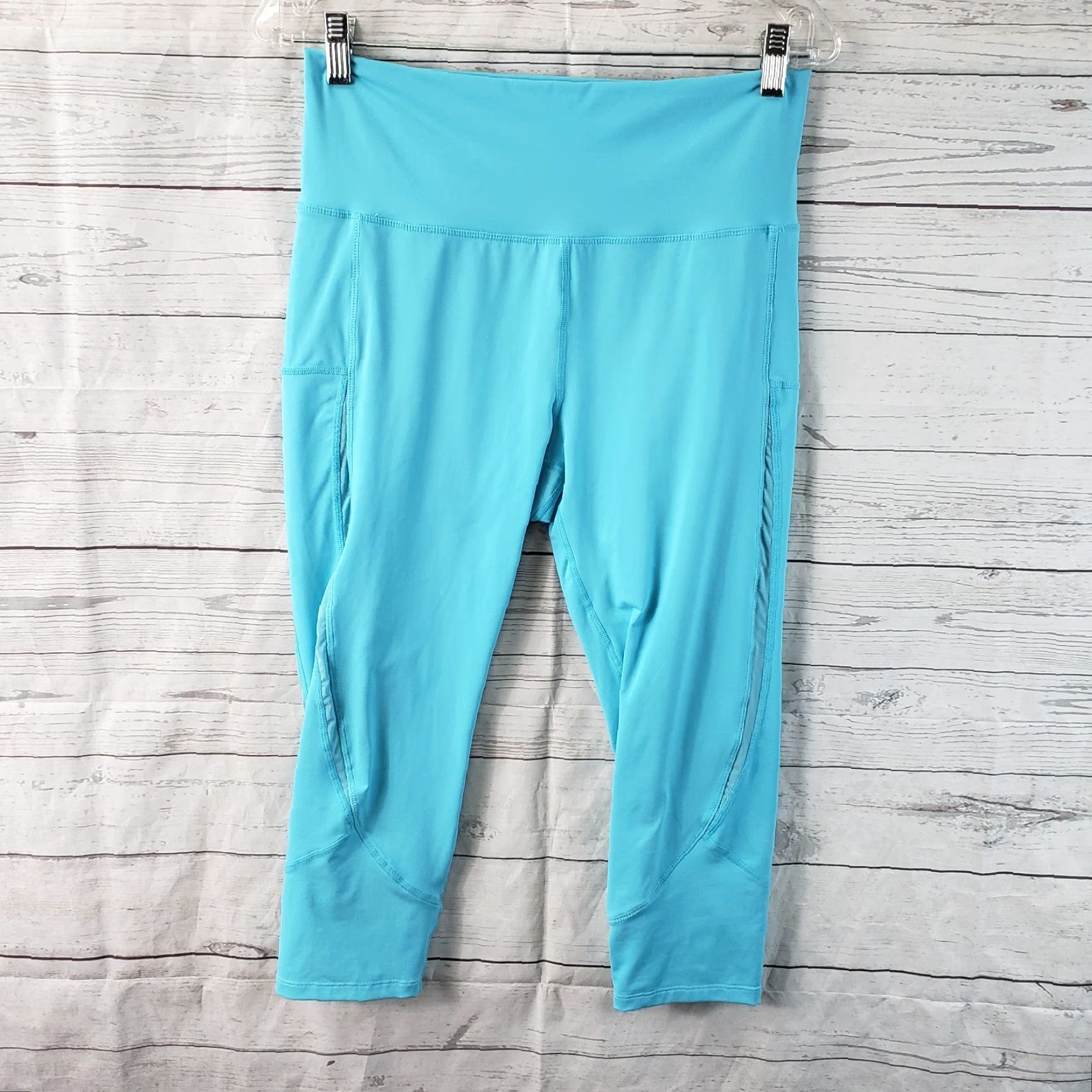 Vintage Zyia Womens Cropped Leggings Sz 8-10 Solid Blue High Rise Activewear Legging Womens Size 30" / US 8 / IT 44 - 2 Thumbnail
