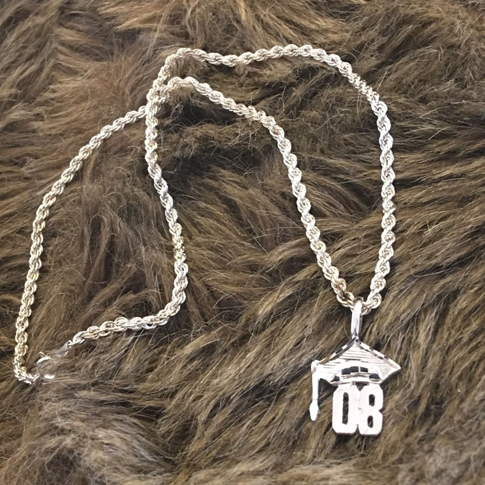 Jewelry Diamond cut accent silver ‘08 graduate necklace Size ONE SIZE - 8 Thumbnail