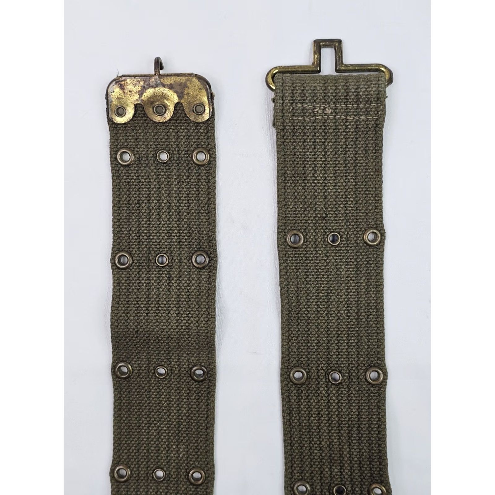 Olive VINTAGE Army Belt Olive Drab Green Canvas Web Utility Belt 2.25" x 41" Male Adjustable Buckle Army Style Military/Webbed Belt Mens Size ONE SIZE - 5 Thumbnail