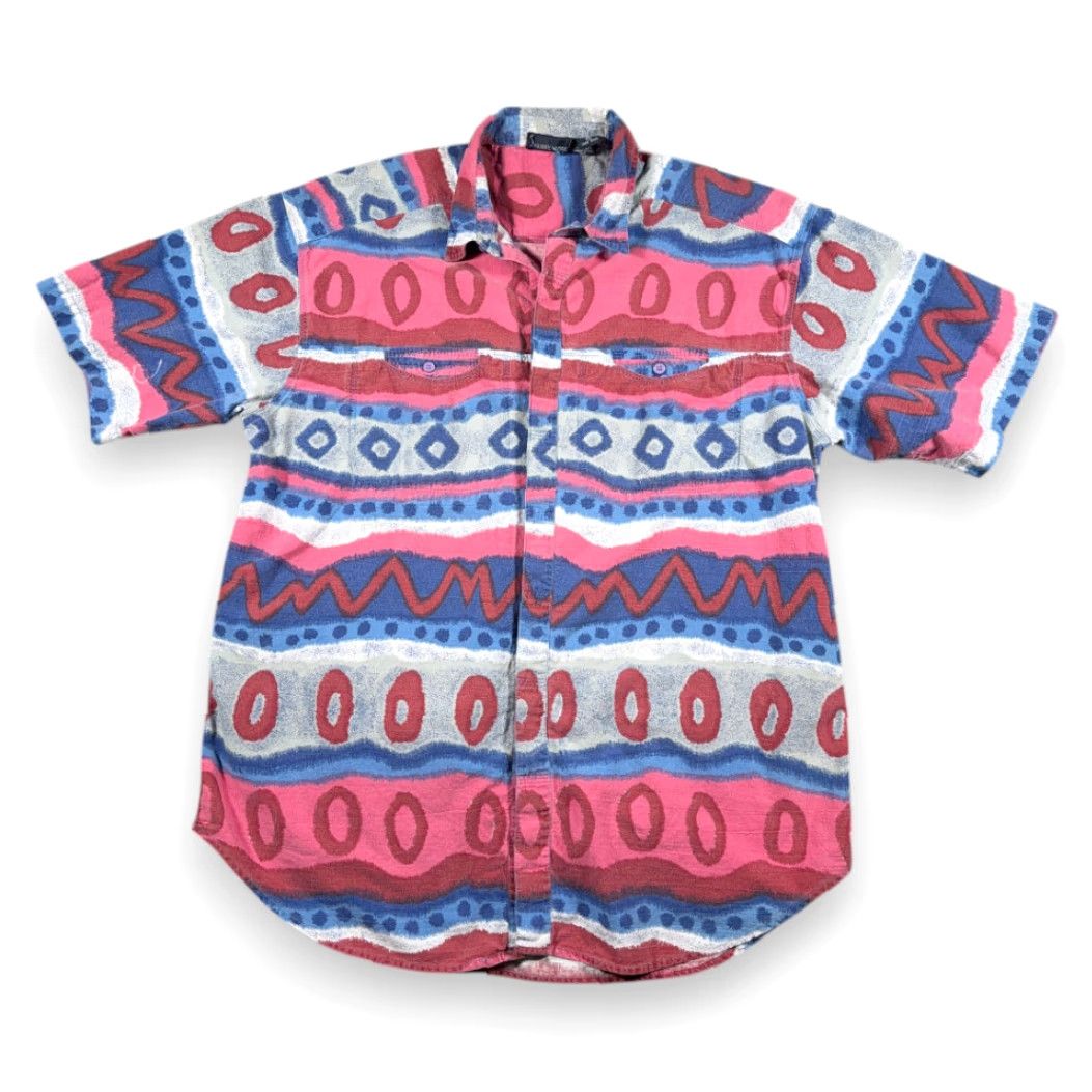 Vintage VINTAGE Warren Scott Shirt Adult XL Pink Blue Geometric Abstract 90s Button-Up with Pockets Men Size US XL / EU 56 / 4 - 2 Thumbnail