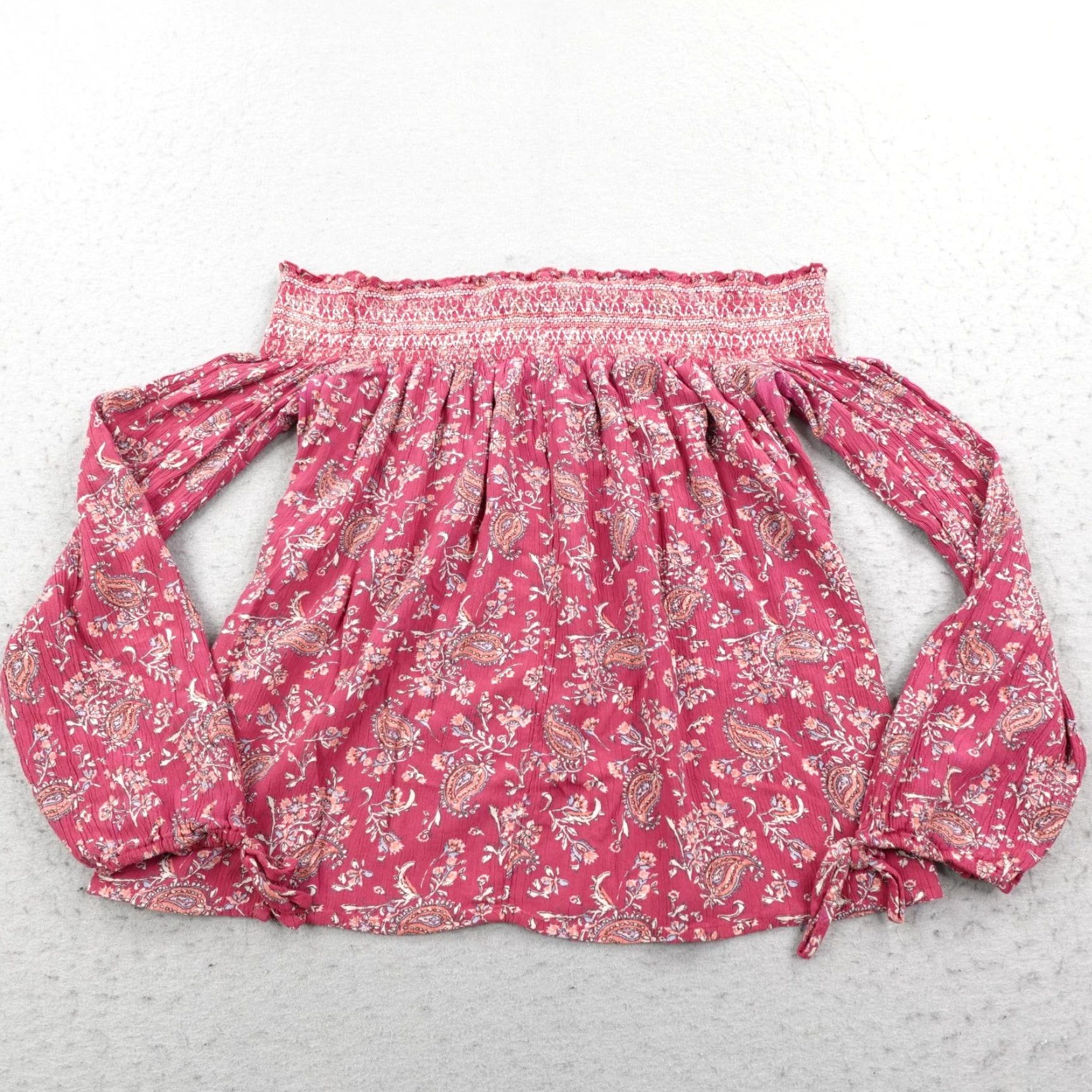 Abercrombie & Fitch Abercrombie & Fitch Shirt Womens Small Pink Paisley Off Shoulder Peasant Top Size S / US 4 / IT 40 - 3 Thumbnail