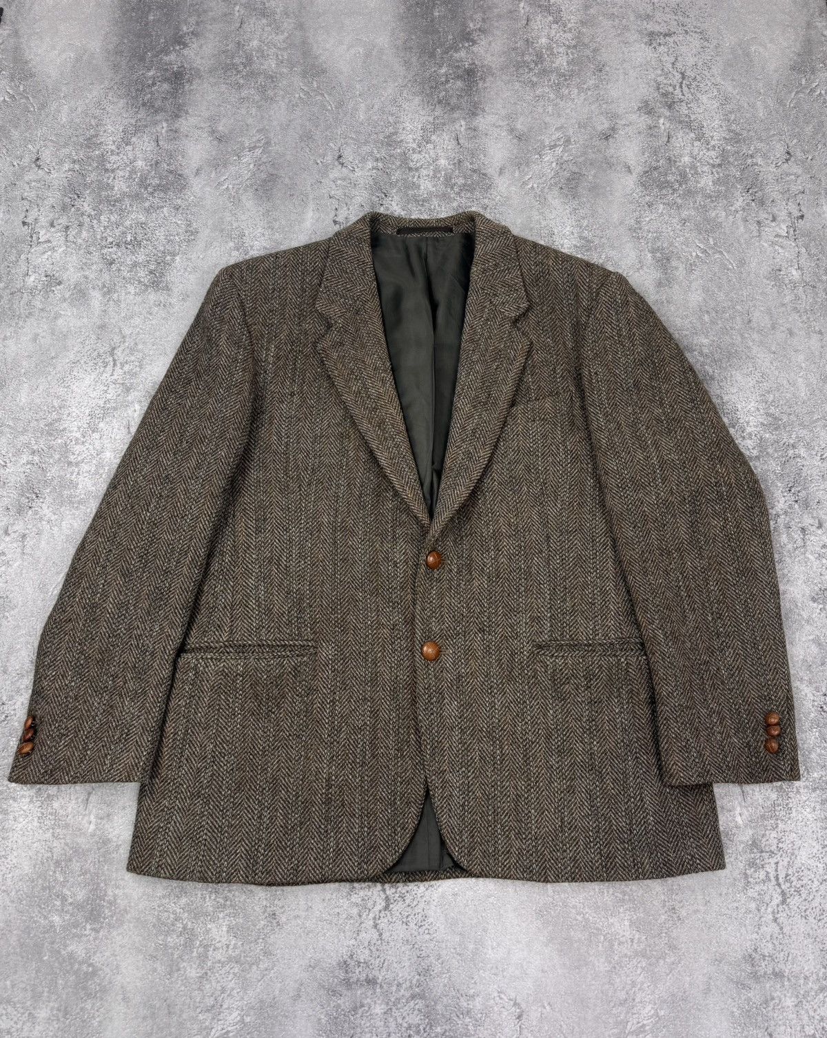 Harris Tweed Men Wool Blazer Brown Classic Size XL