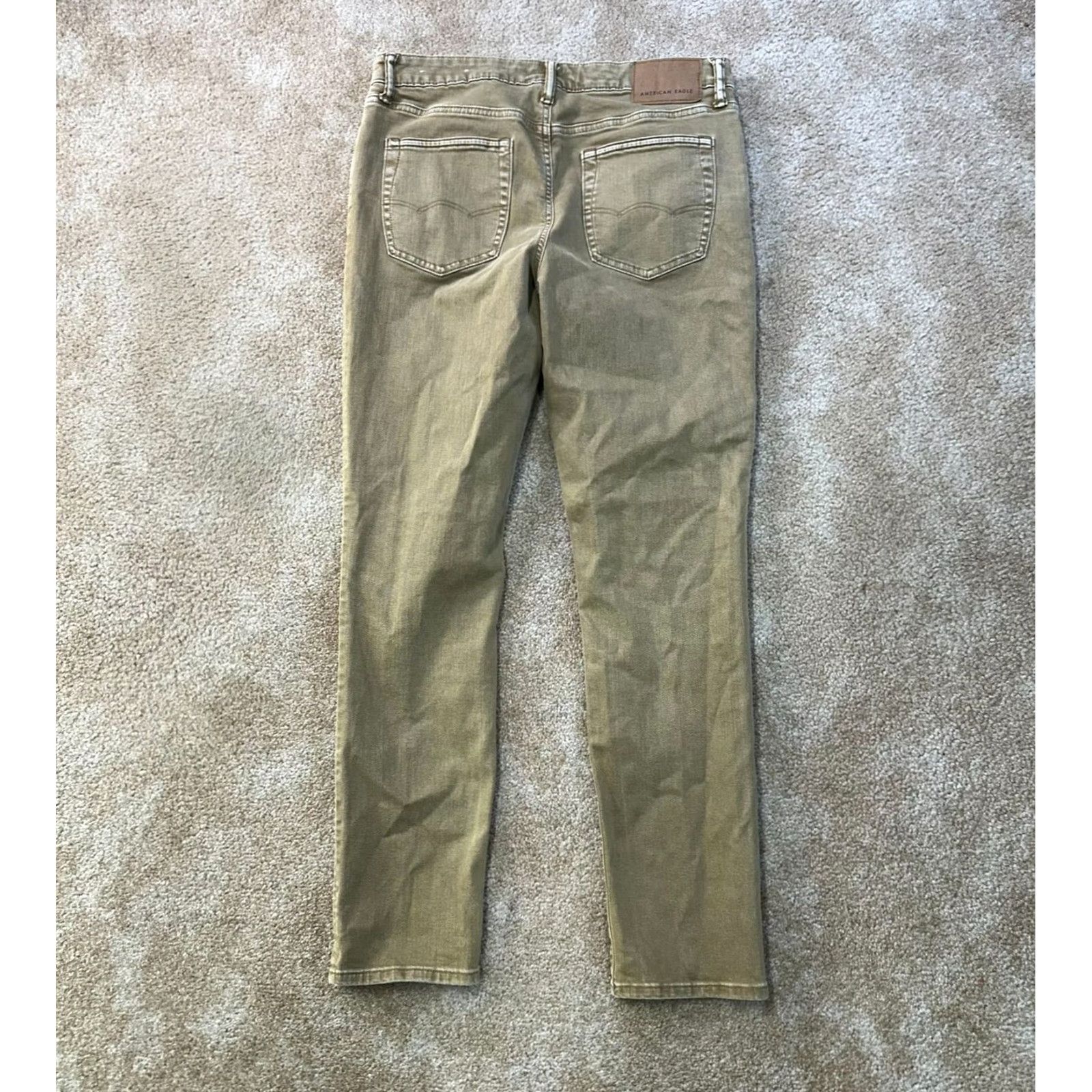 American Eagle Outfitters VINTAGE American Eagle Slim Straight Jeans Mens 33x32 Beige Denim Distress 5-Pocket Design Slim Fit Jeans Mens Brown Beige 33x32 Mens Jeans Size US 33 - 7 Thumbnail