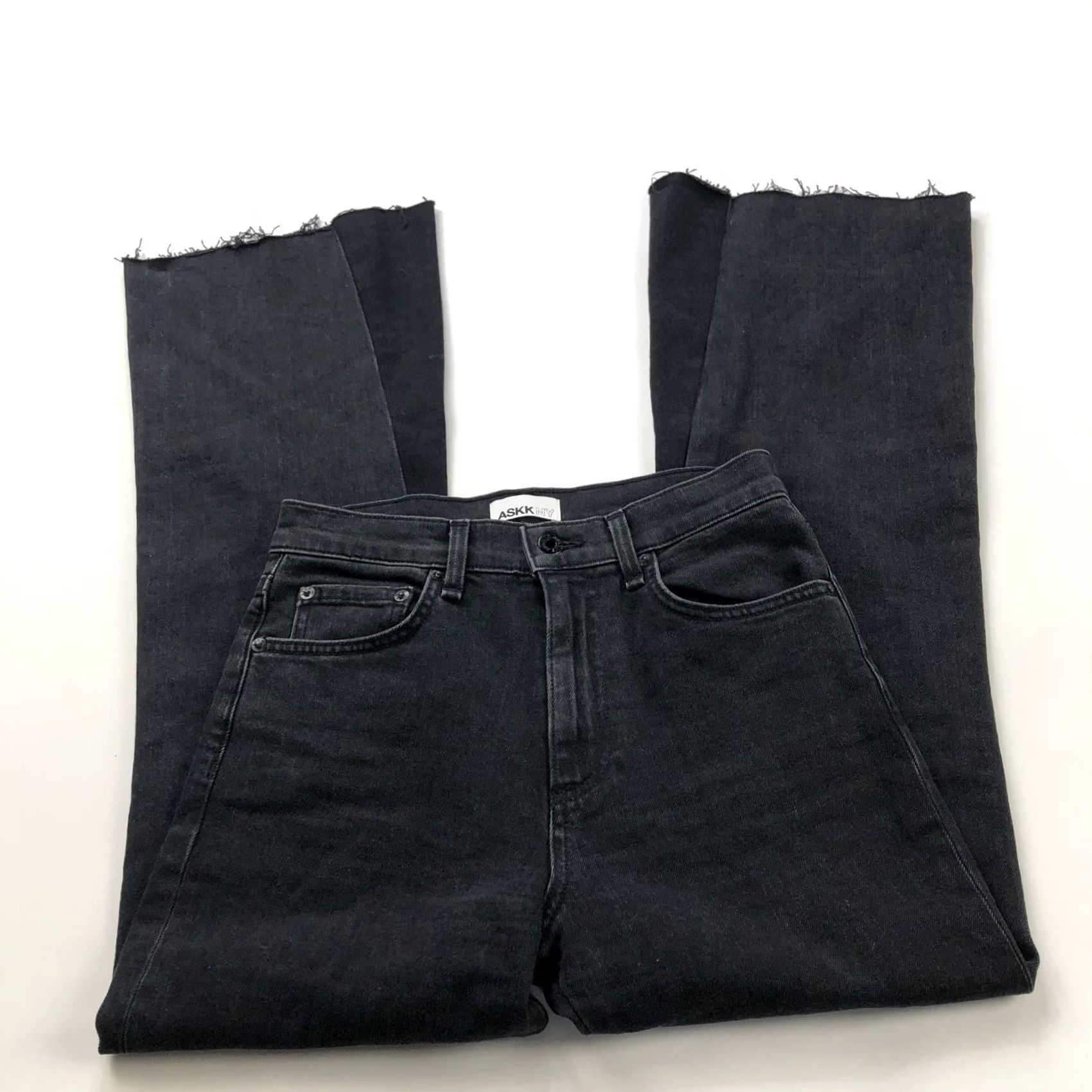 Vintage Askk NY Flare Jeans High Rise 26 Black 28L Festival Button Pockets 5-Pocket Denim Women XS? Size 26" / US 2 / IT 38 - 2 Thumbnail