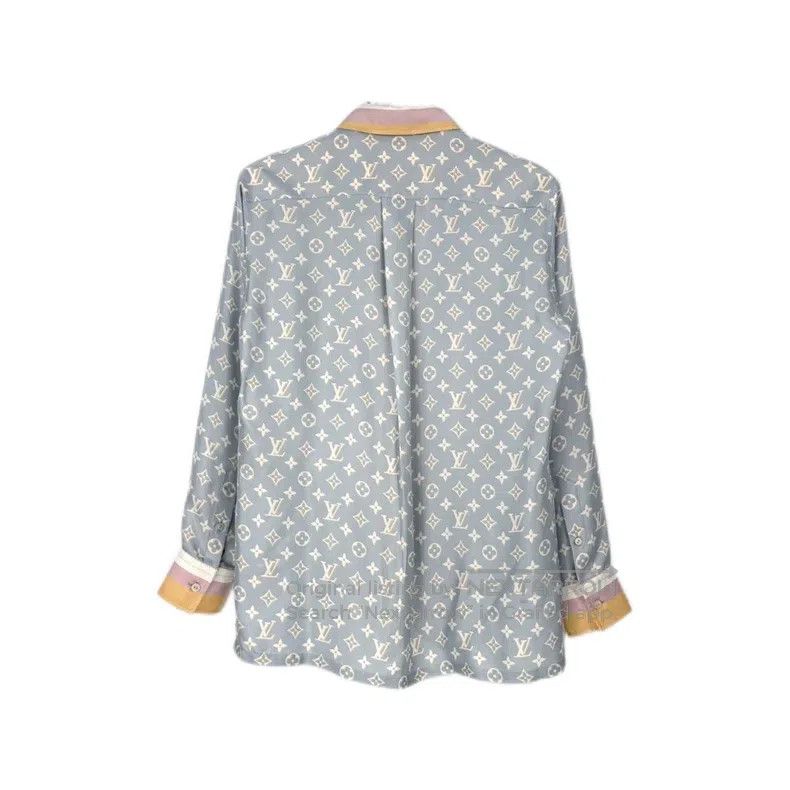 Louis Vuitton Louis Vuitton Light blue full logo mulberry silk shirt Size XS / US 0-2 / IT 36-38 - 2 Thumbnail