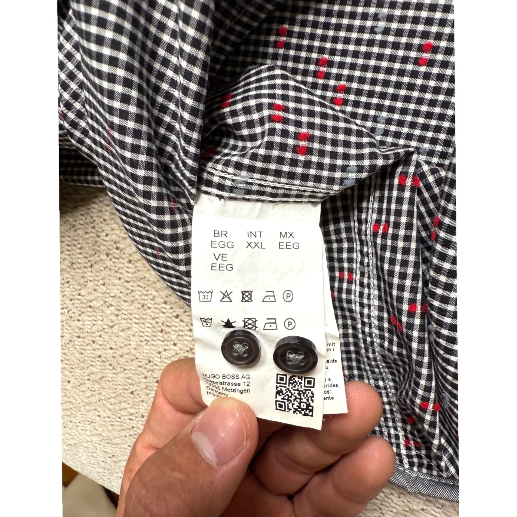Vintage BOSS Hugo Boss Dress Shirt Button Down Regular Fit Gingham Black White Long Sleeve XXL Men’s Shirt Size 48R - 5 Thumbnail