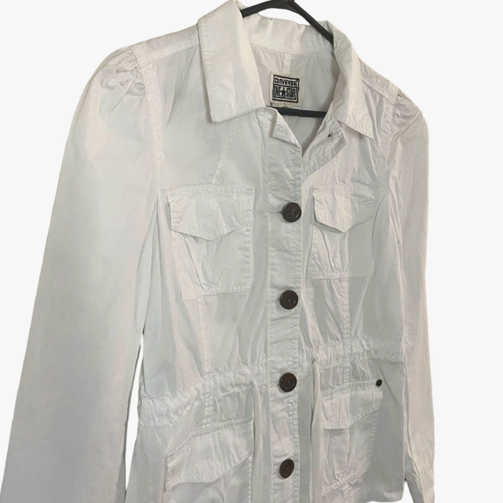 Converse Converse Women's Small White Cotton Long-Sleeve Button-Up Utility Cargo Jacket Size S / US 4 / IT 40 - 4 Thumbnail