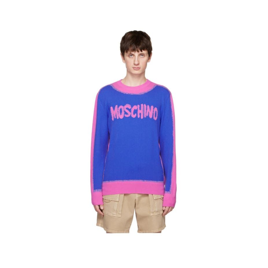 Moschino o1y0225 Logo Sweater in Blue/Pink Size US S / EU 44-46 / 1 - 1 Thumbnail