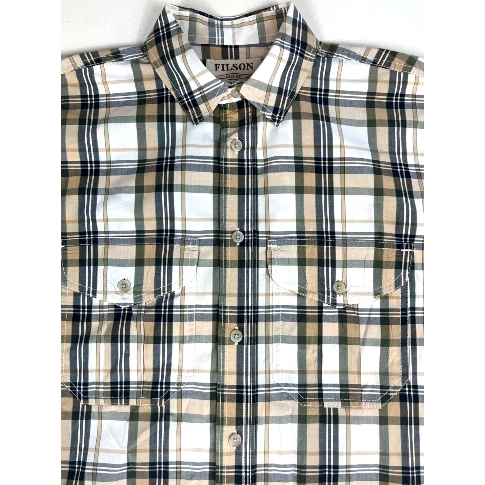 Filson Filson Men's Feather Cloth Shirt Plaid Sz S Button-Up Long Sleeve Cotton Multicolor Navy Tan White Size US S / EU 44-46 / 1 - 3 Thumbnail