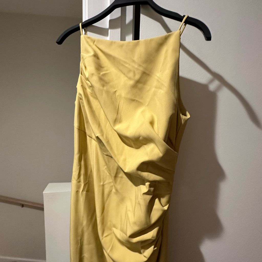 Zara Elegant Yellow Draped Boat Neckline Midi Dress Size S / US 4 / IT 40 - 6 Thumbnail