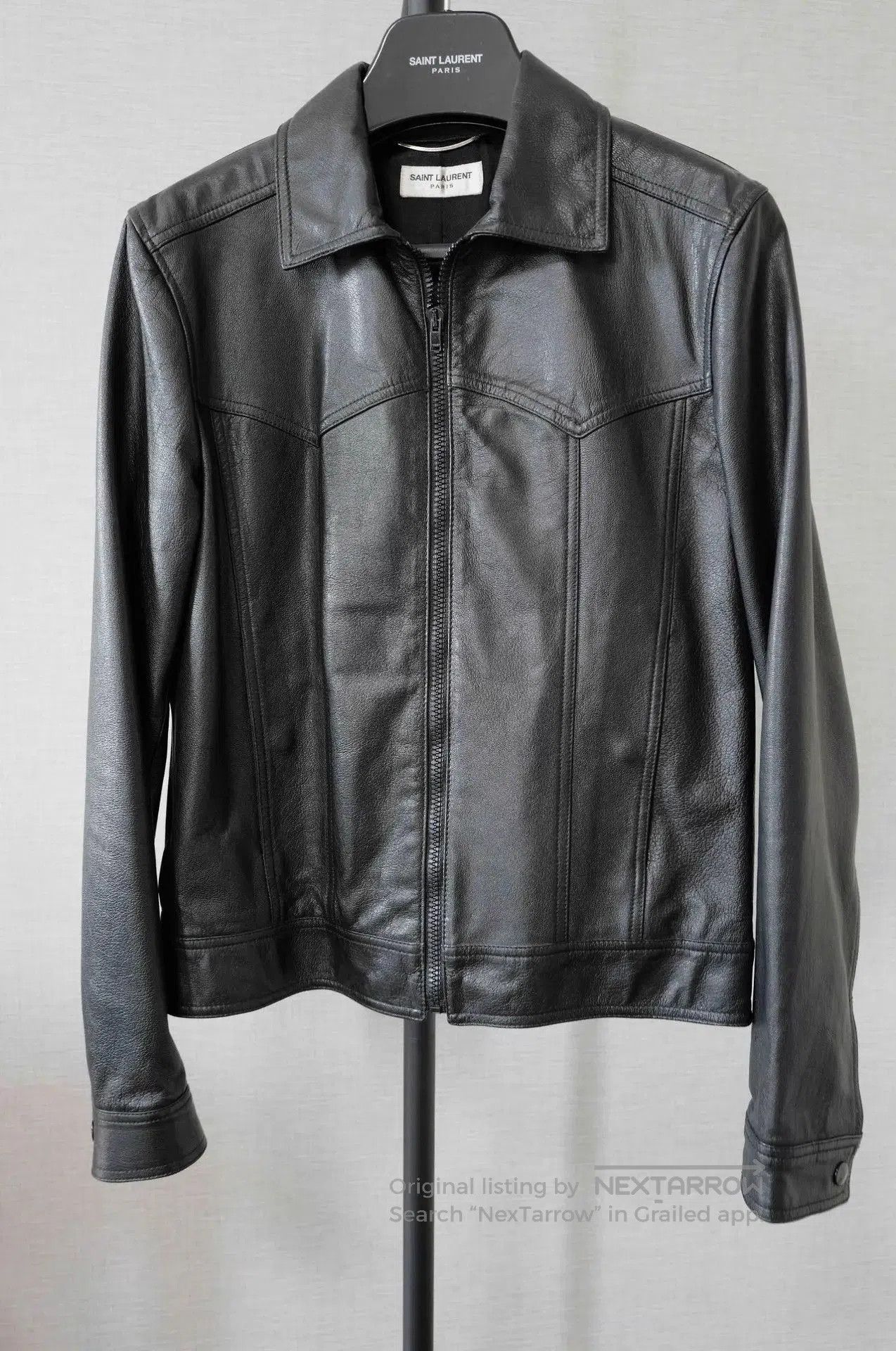 Saint Laurent Paris Black Leather Jacket with Collar . Size US S / EU 44-46 / 1 - 1 Thumbnail