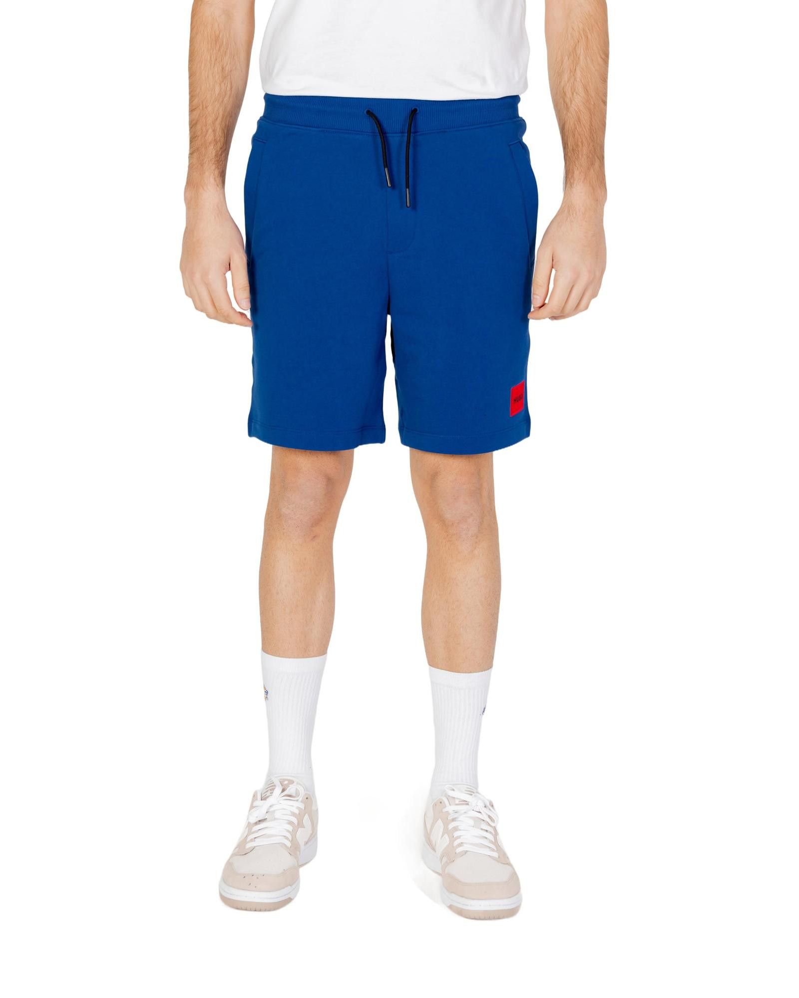 image of Hugo Laced Cotton Shorts With Side And Back Pockets in Blue, Men's (Size 44)
