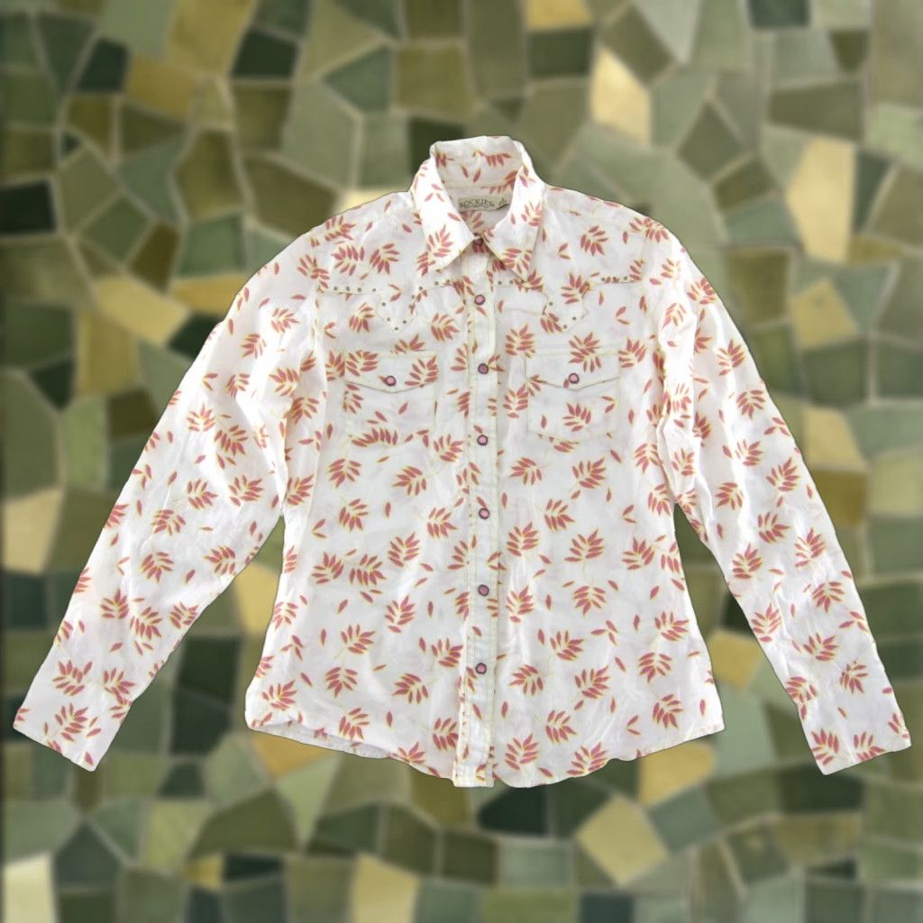 Vintage ROCKIES Pink White Floral Gold Stud Snap Button Up Long Sleeve Western Blouse S Size S / US 4 / IT 40 - 1 Thumbnail
