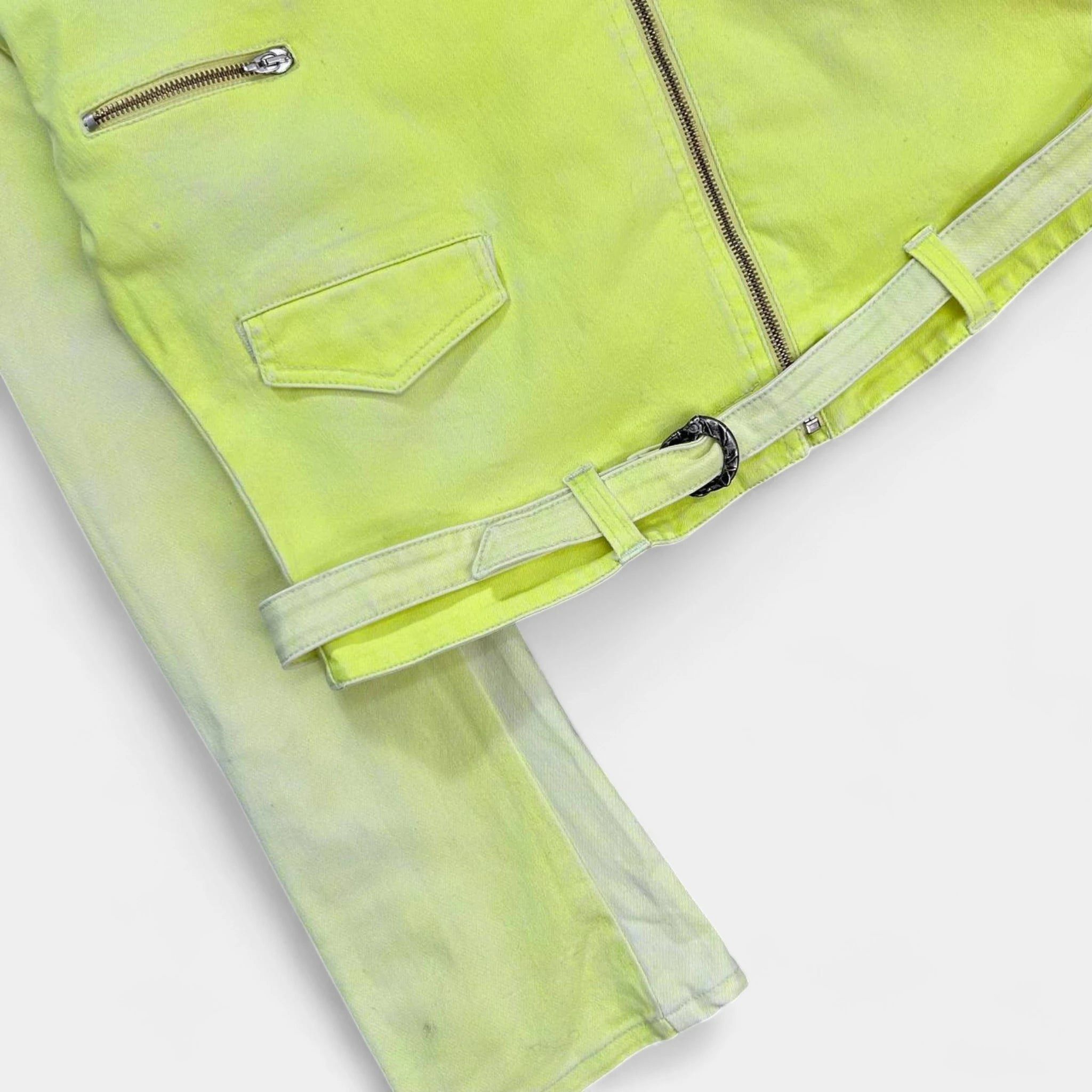 Just Cavalli Just Cavalli 2000's Neon Yellow Denim Biker Jacket Size M / US 6-8 / IT 42-44 - 3 Thumbnail