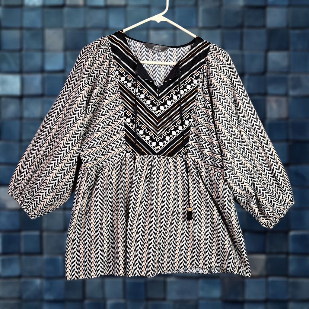 ARQ VARQ Anthropologie Daeria Women's XS Boho Embroidered Tribal Print Peasant Top Size XS / US 0-2 / IT 36-38 - 1 Thumbnail