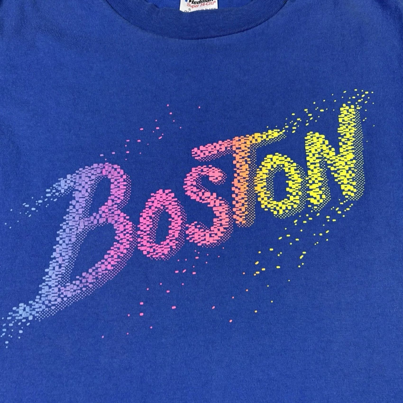 Spell VINTAGE Boston T Shirt Blue Single Stitch Spell Out size Small 90s USA Shirt Mens S Short Sleeve Crew Neck Cotton Graphic Print USA Stitch 90s Vintage Size US S / EU 44-46 / 1 - 3 Thumbnail