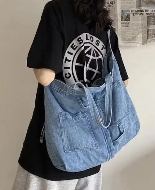 Fashion Denim Messenger Bag Tote in Blue, Men's