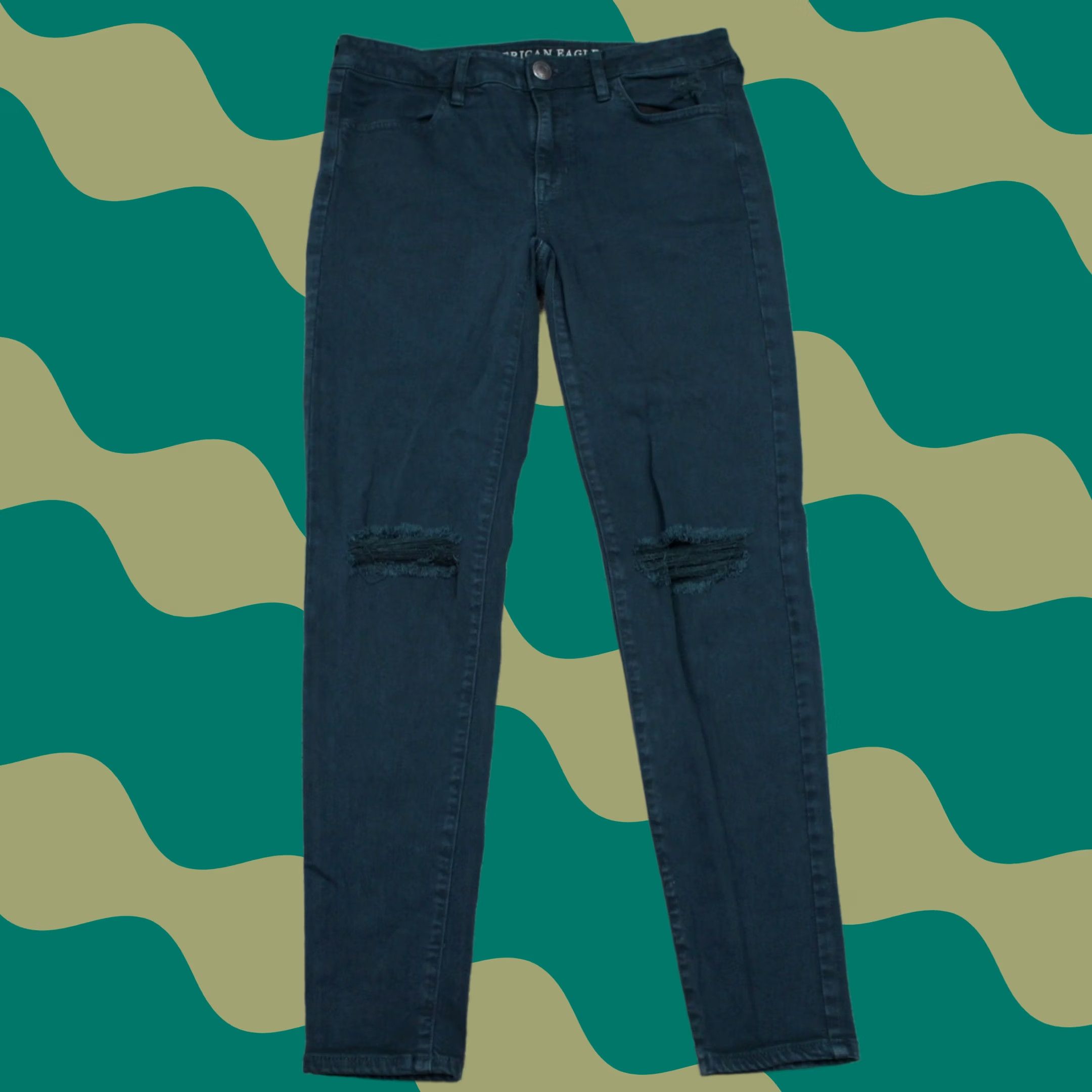 American Eagle Outfitters American Eagle Outfitters Jegging Jeans Womens 10 Green Distressed Stretch 29 in Inseam Regular Rise Mid 8.5-10.5 in 90s Grunge Preppy AE Jeggings Size 32" / US 10 / IT 46 - 1 Thumbnail