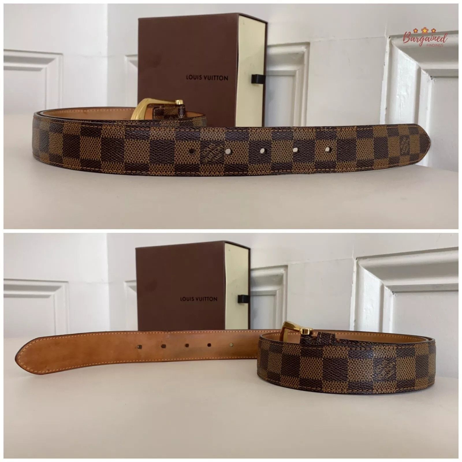 Louis Vuitton Louis Vuitton Brown Damier Ebene Riveted Gold Buckle Belt Size 32 - 6 Thumbnail